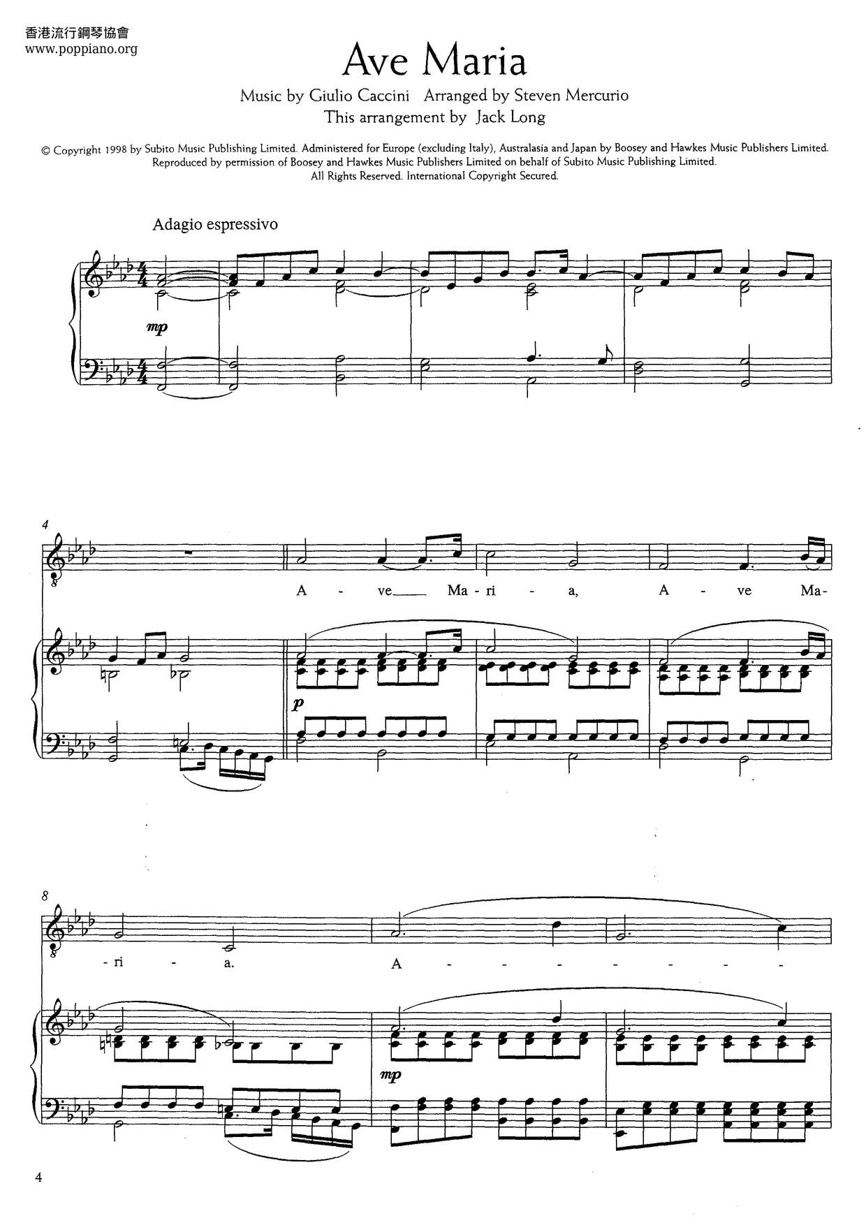 Andrea Bocelli Ave Maria Caccini Sheet Music Pdf Free Score Download