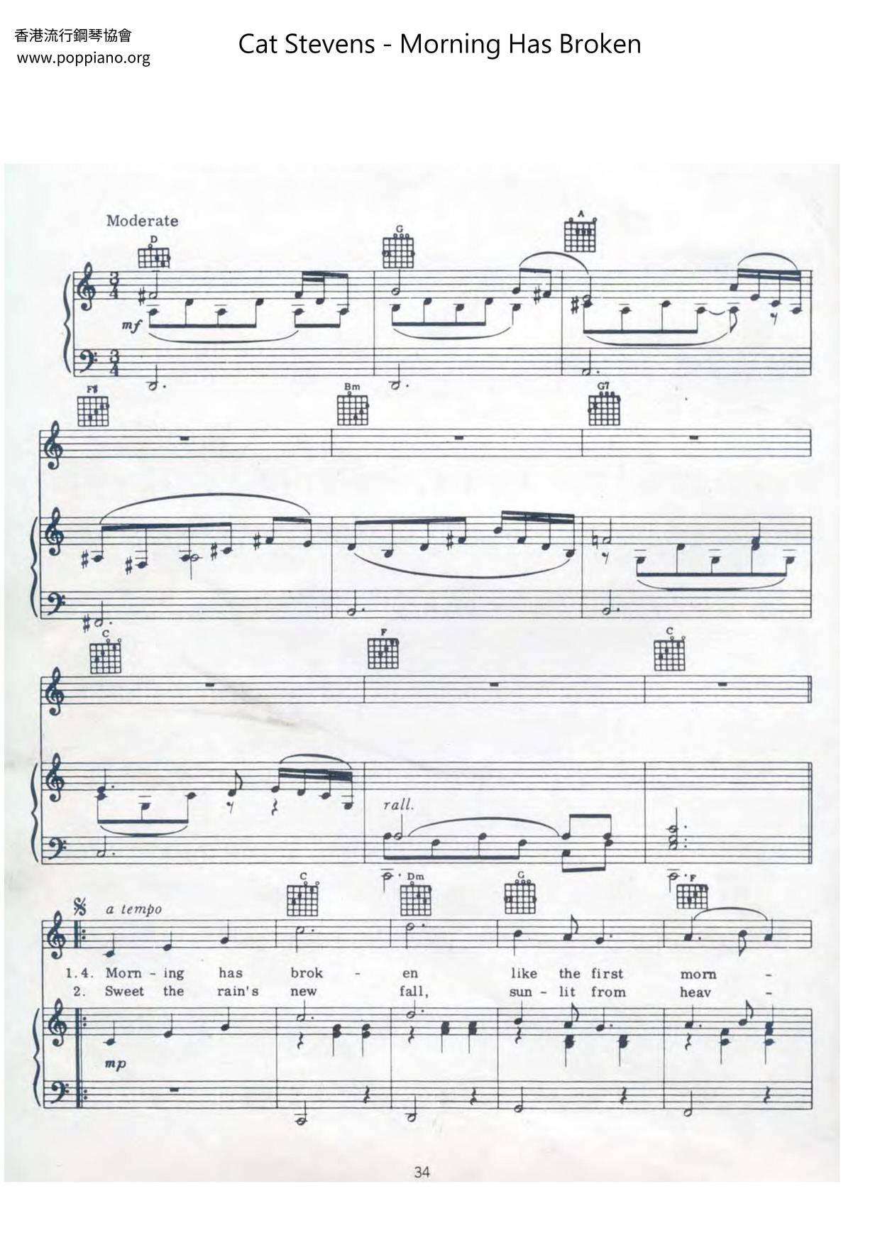 Cat Stevens Morning Has Broken Sheet Music Pdf Free Score Download