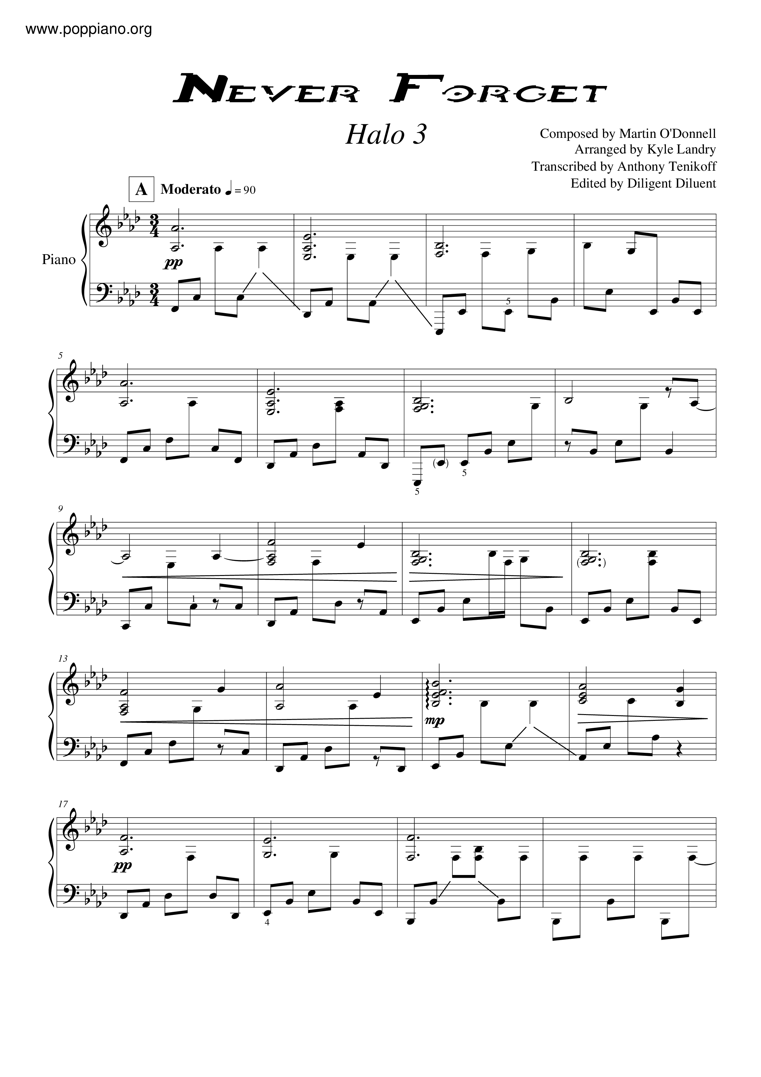 Tiny Dignified pad ☆ Game-Halo 3 - Never Forget Sheet Music pdf, (ビデオゲームの歌) - Free Score  Download ☆
