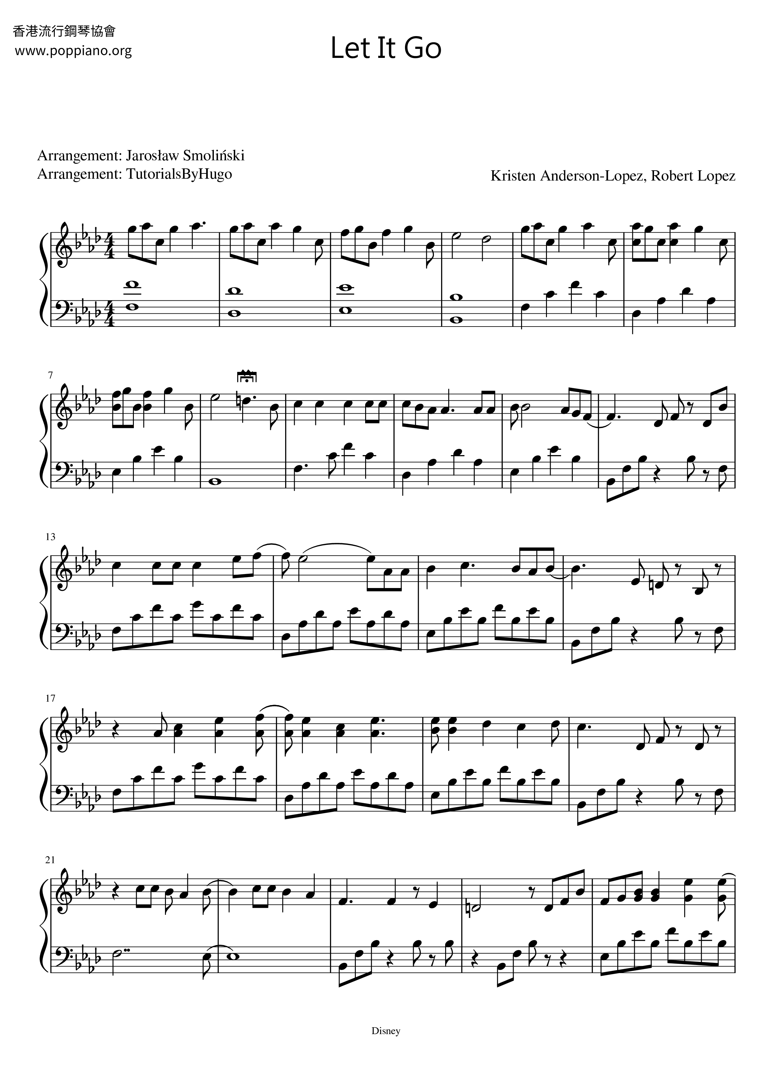 ☆ Frozen - Let It Go | Sheet Music | Piano Score Free Pdf Download | Hk Pop  Piano Academy