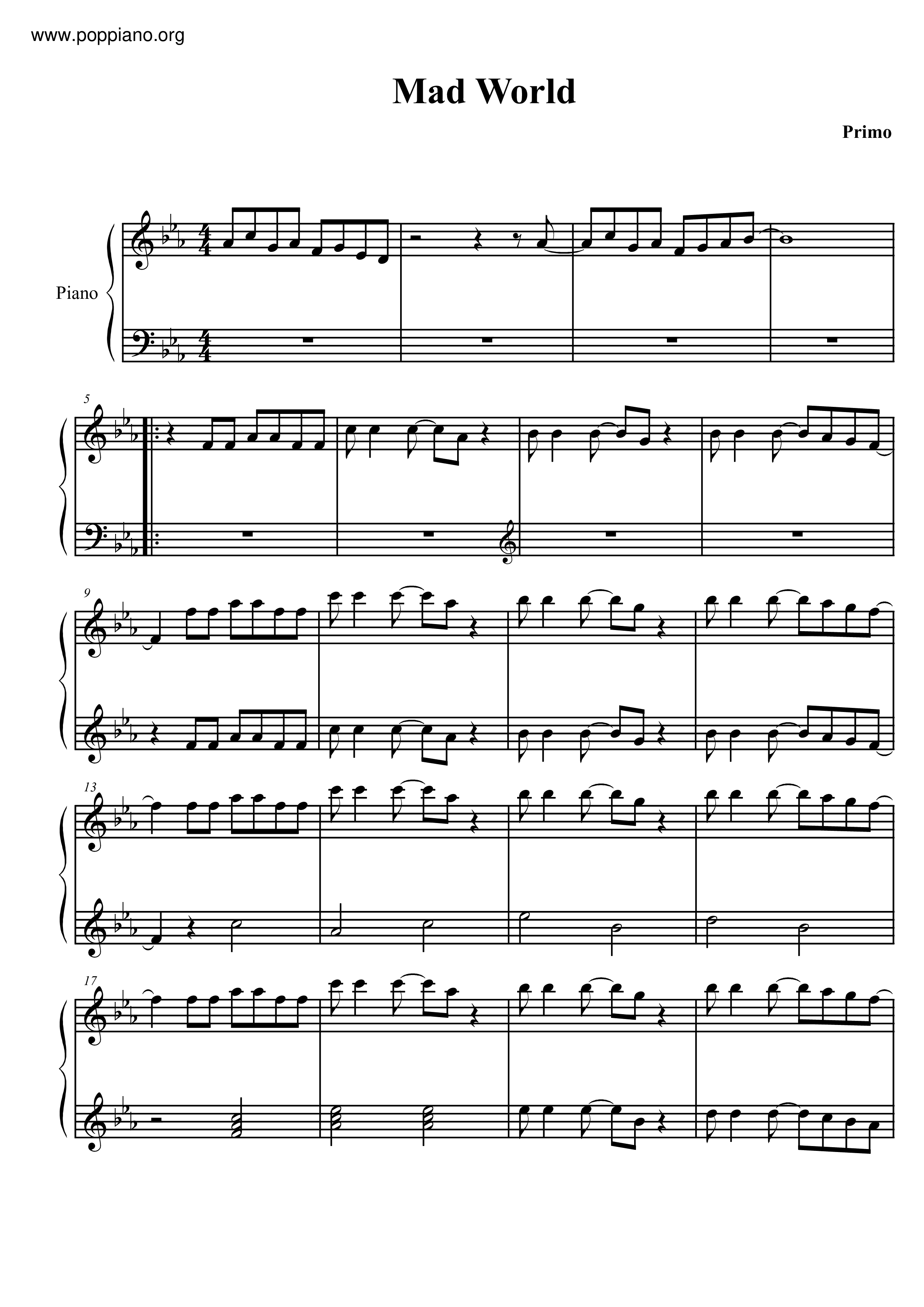 Mad World Sheet Music Piano Score Free PDF Download HK Pop Piano Academy