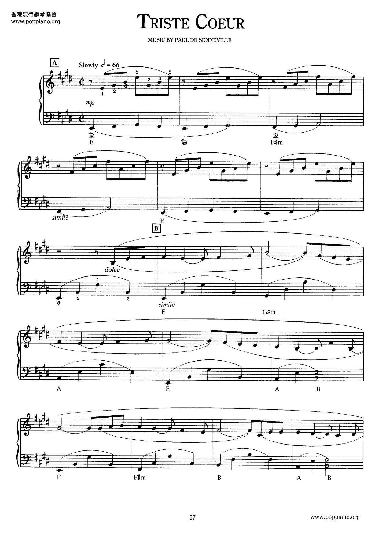 Richard ClaydermanTriste Coeur Sheet Music pdf, (リチャード・クレイダーマン) Free
