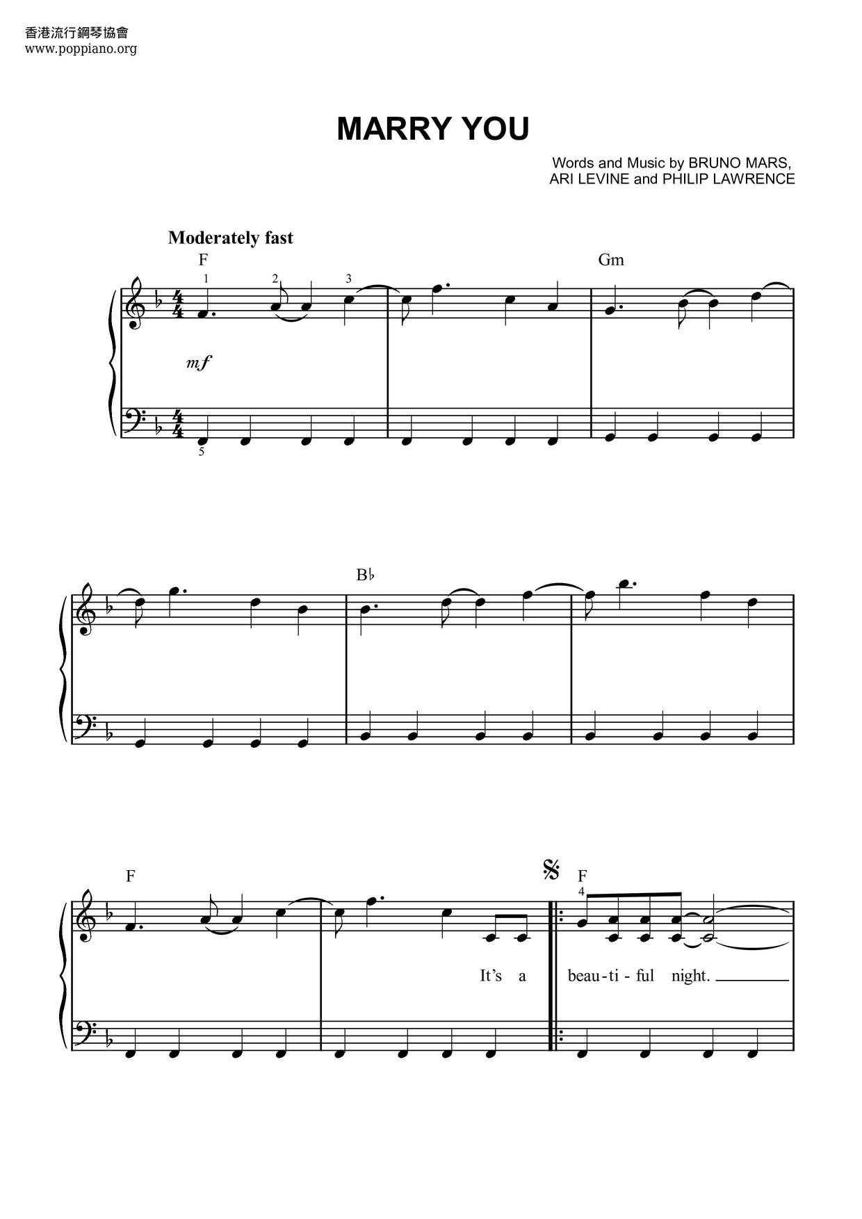 Bruno Mars Marry You Sheet Music Pdf Free Score Download