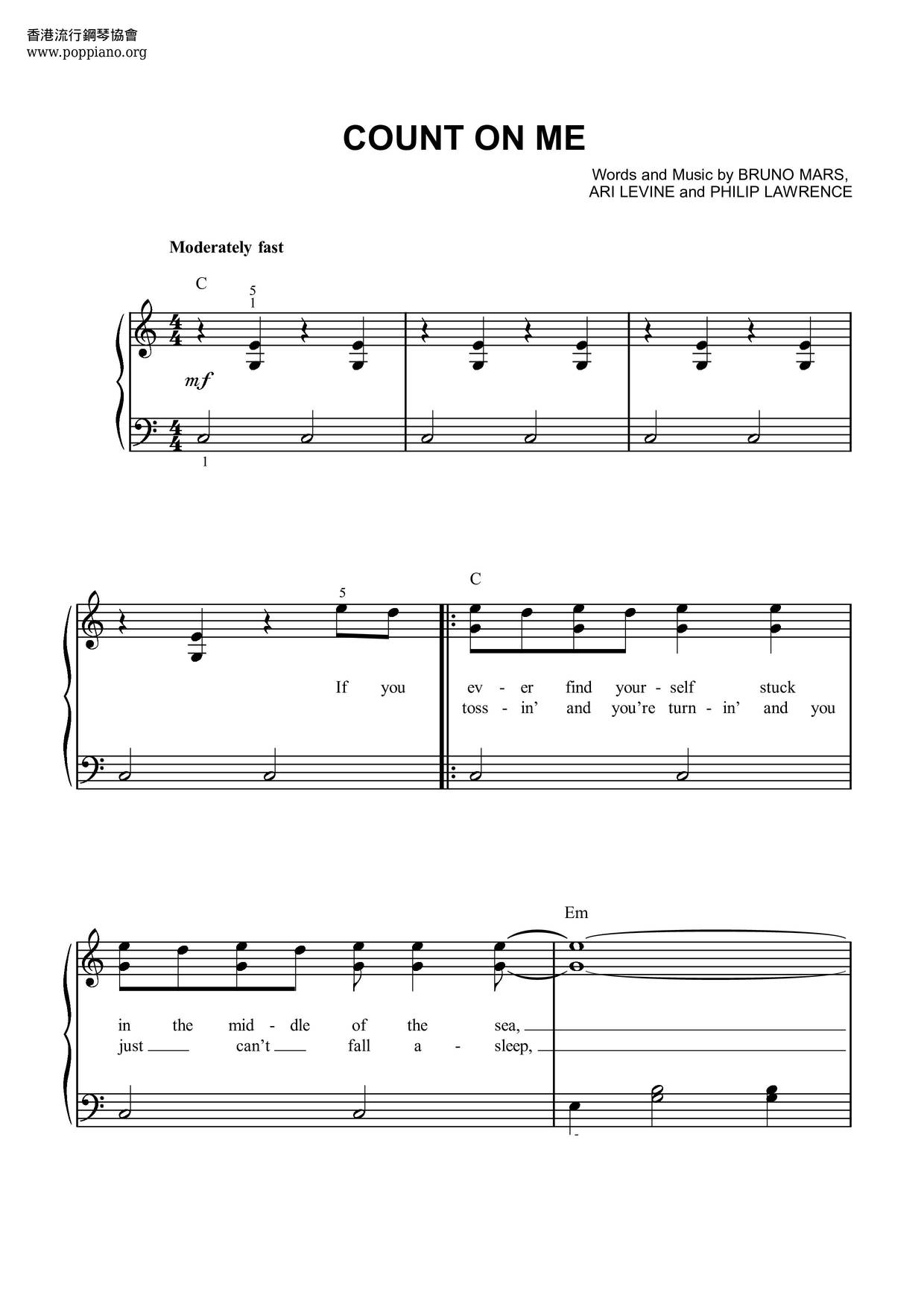 Bruno Mars Count On Me Sheet Music Pdf Free Score Download