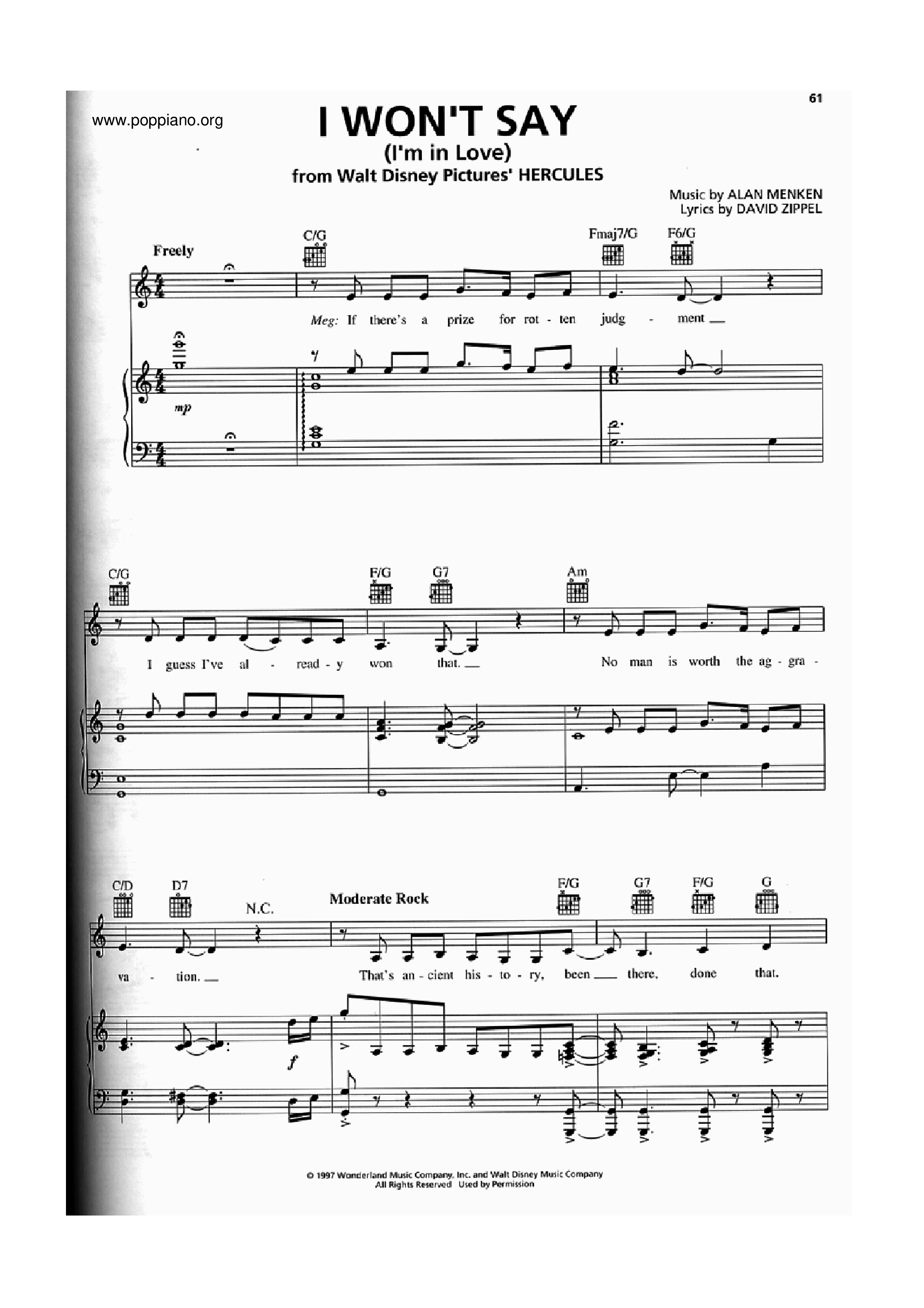 infancia Adulto Discriminatorio ☆ I Won't Say I'm In Love | Sheet Music | Piano Score Free PDF Download |  HK Pop Piano Academy