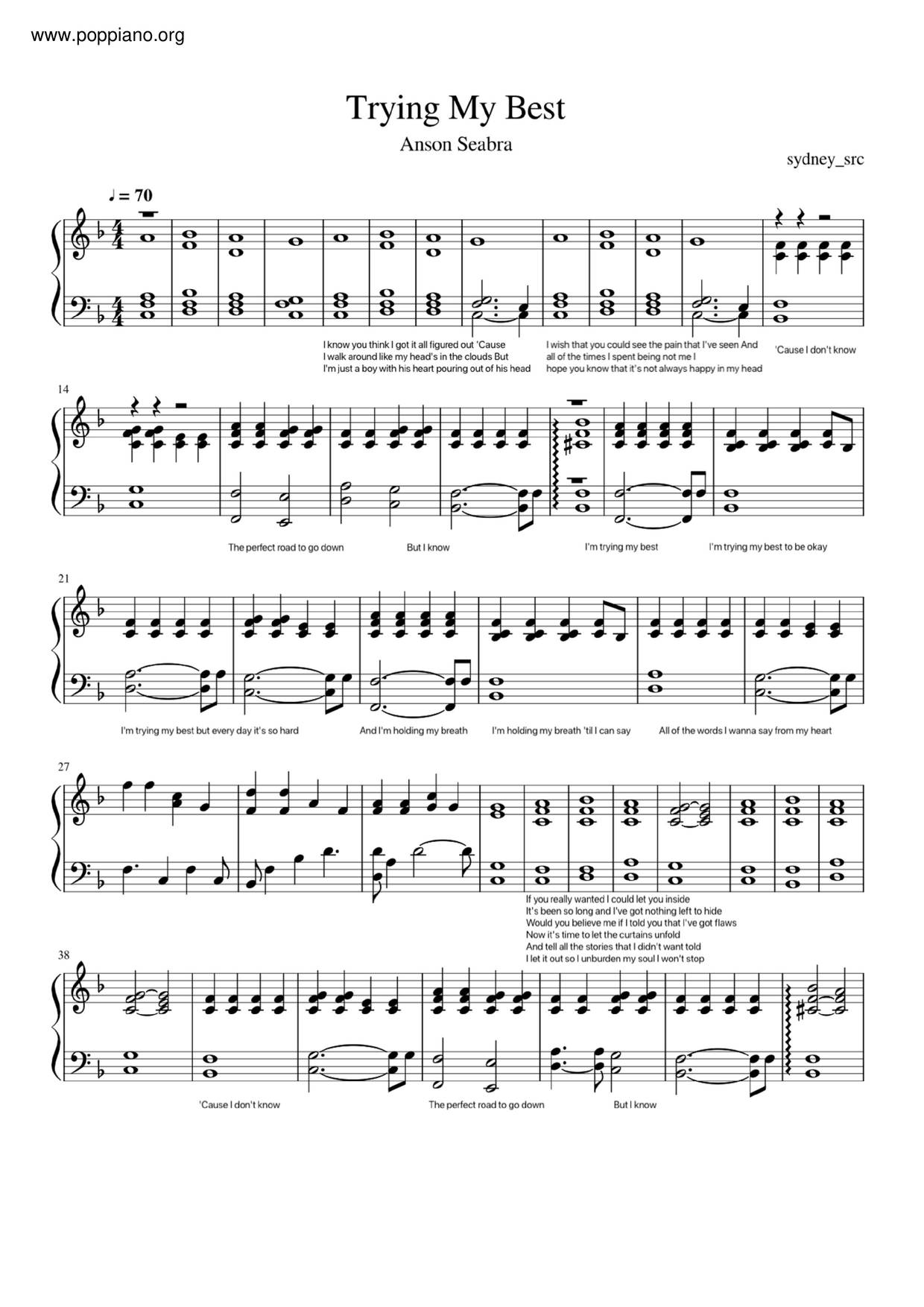Anson SeabraTrying My Best Sheet Music pdf, Free Score Download ★