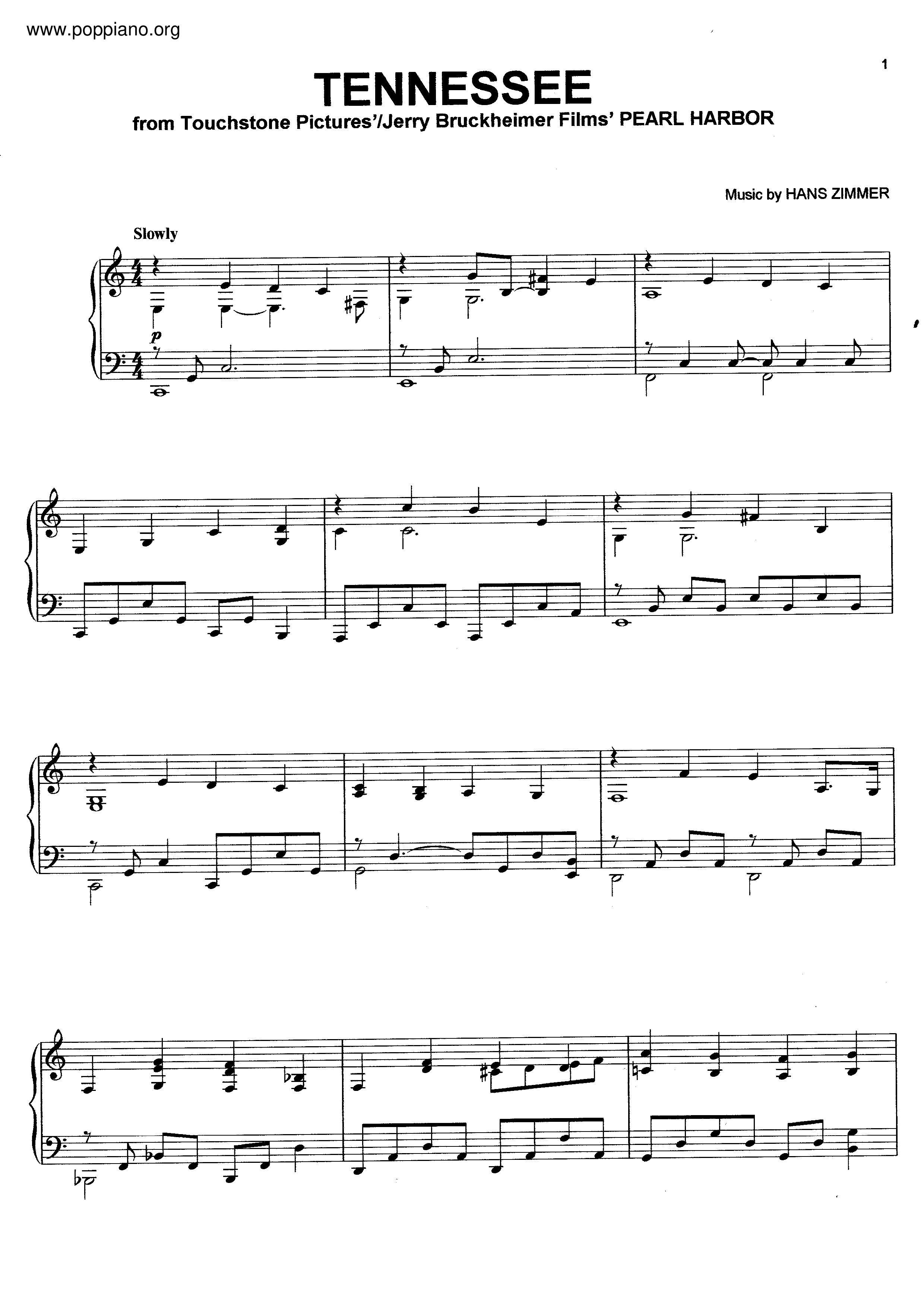 Hans ZimmerPearl Harbor Tennessee Sheet Music pdf, Free Score