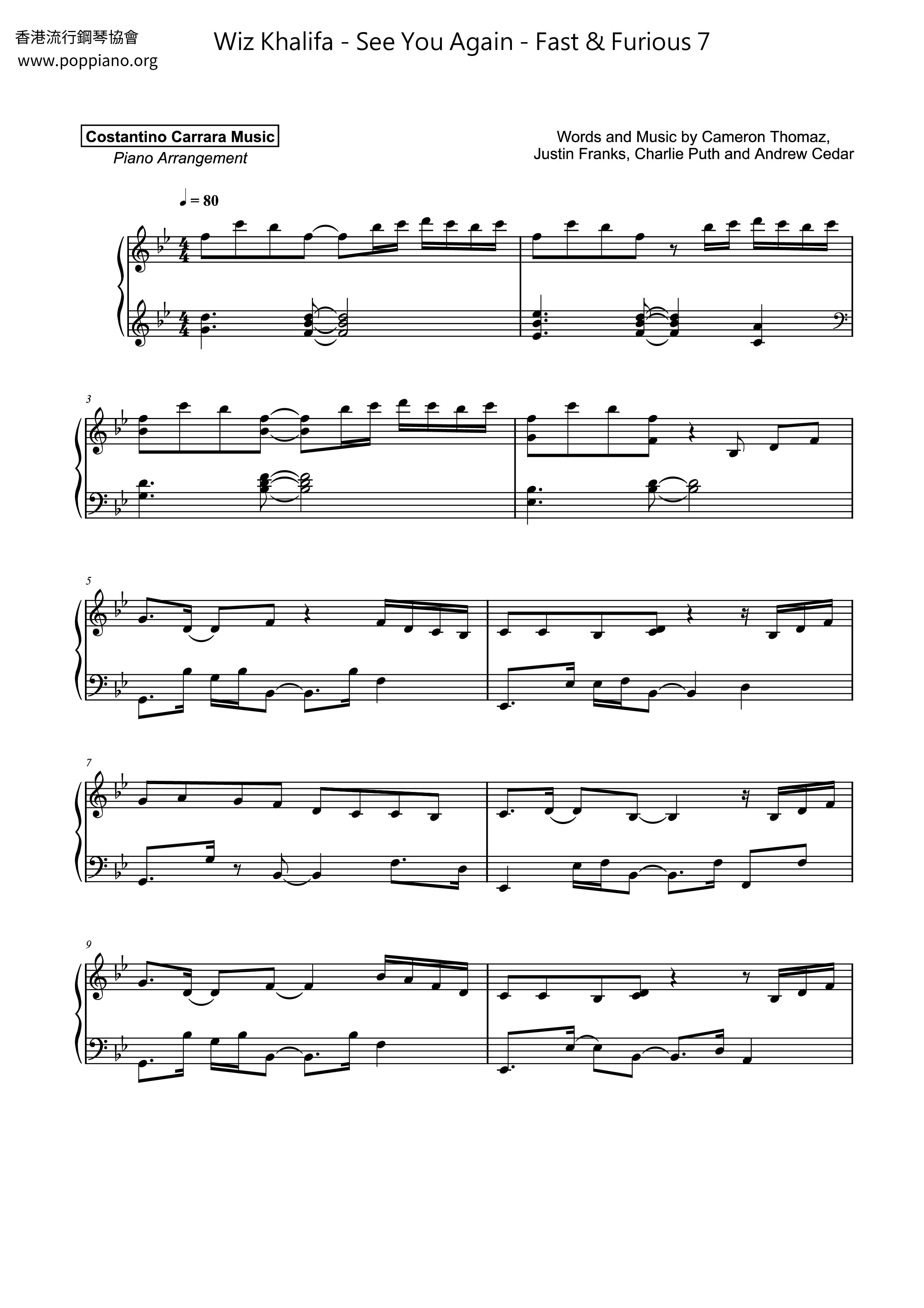 Wiz Khalifa Charlie Puth See You Again Fast Furious 7 Sheet Music Pdf Free Score Download Wiz Khalifa Charlie Puth See You Again Fast Furious 7 Sheet Music Pdf Free Score Download