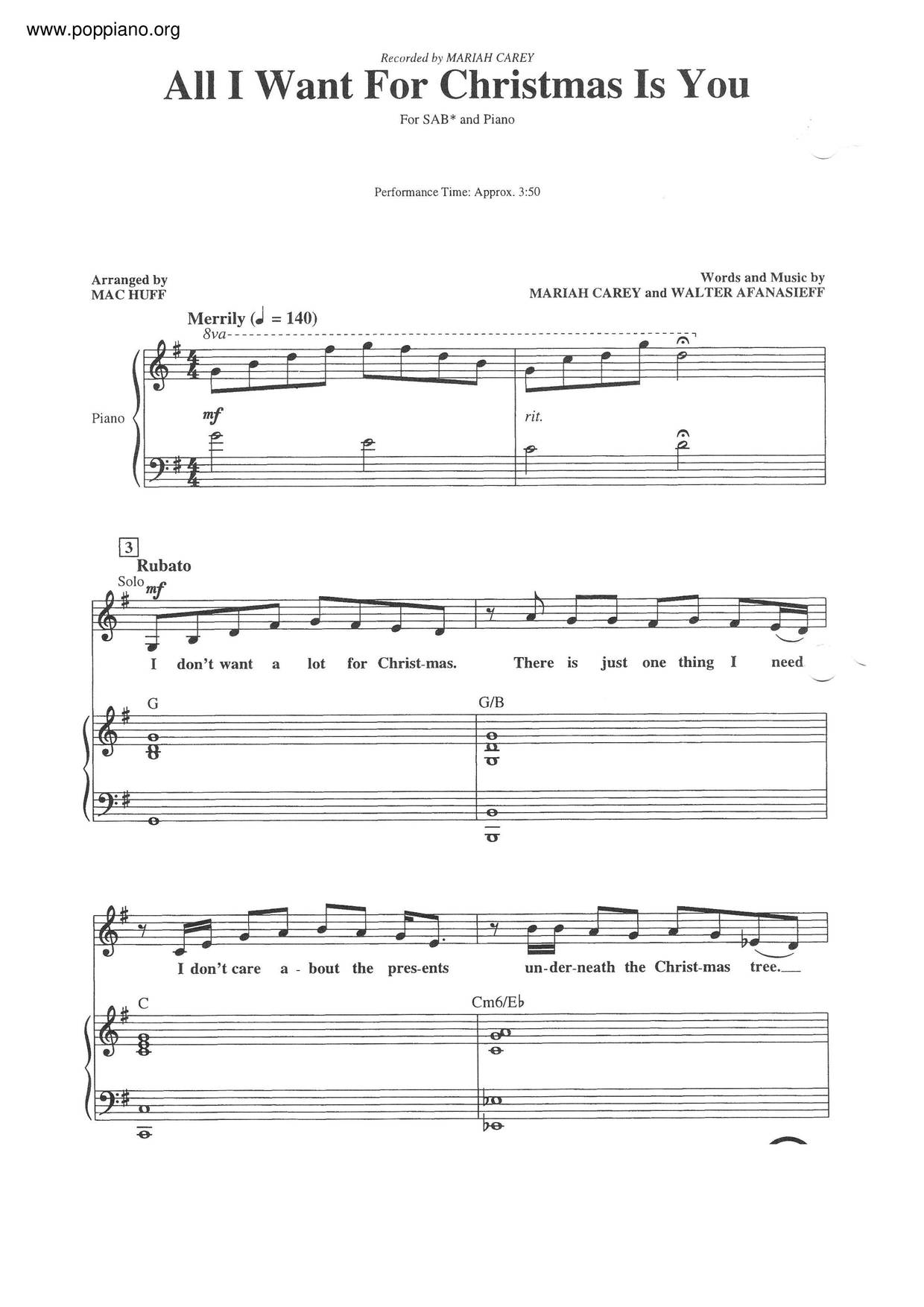 Mariah Carey All I Want For Christmas Is You Sheet Music Pdf 恋人たちのクリスマス 楽譜 Free Score Download