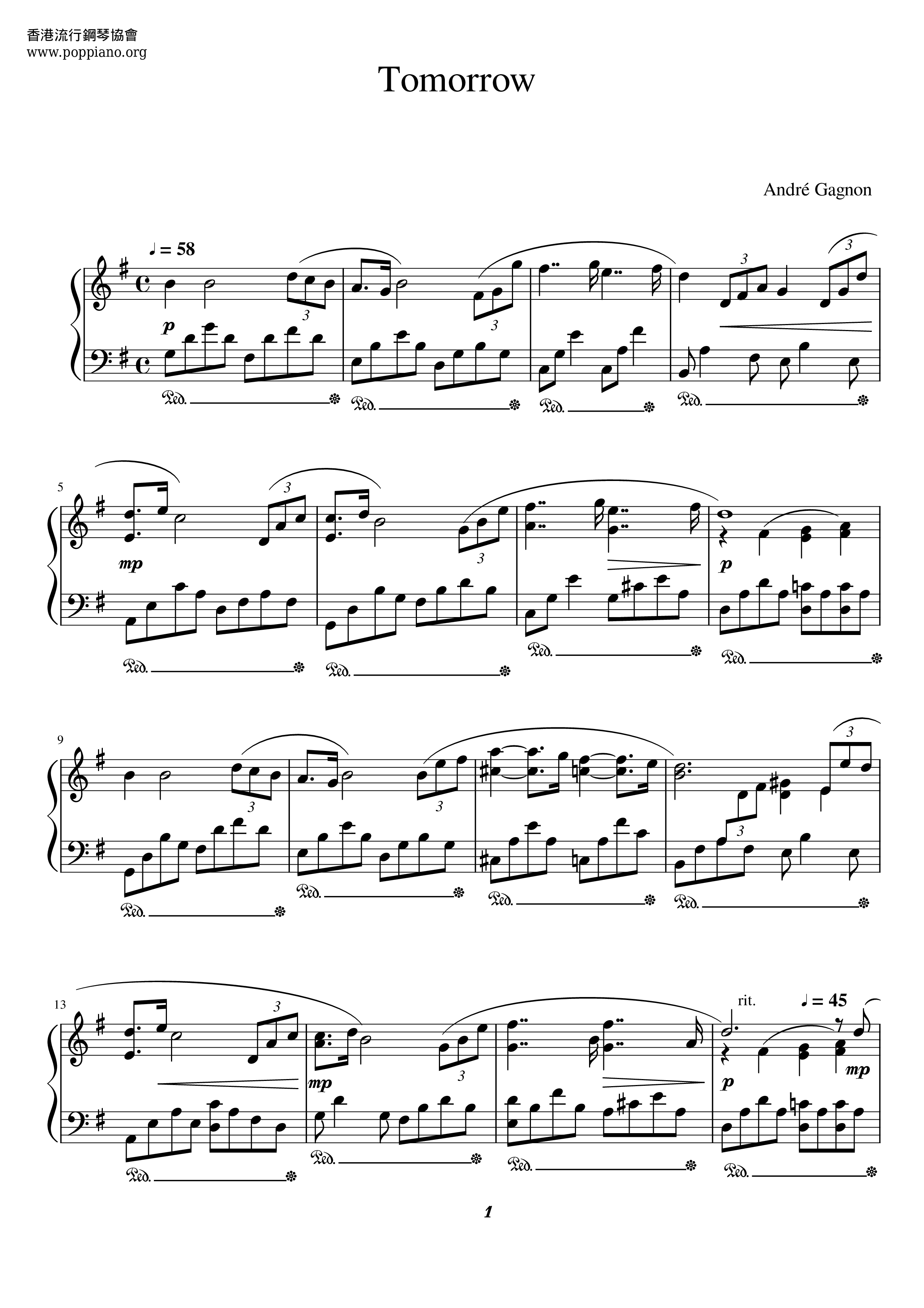 Andre Gagnon Tomorrow Sheet Music Pdf Free Score Download