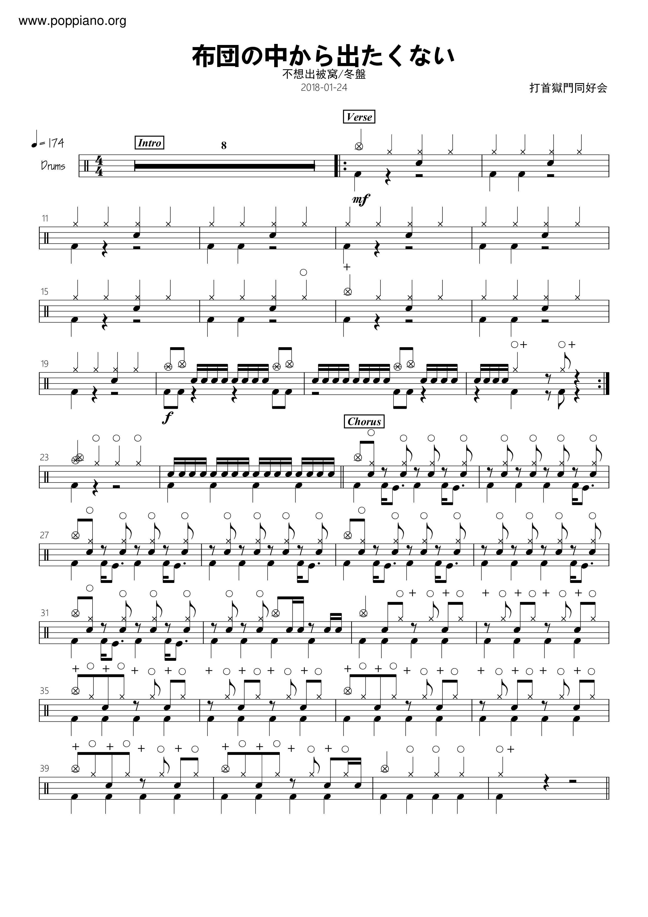 打首獄門同好会 Don T Want To Get Out Of The Bed Drum Tab Pdf 布団の中から出たくない 楽譜 Free Score Download