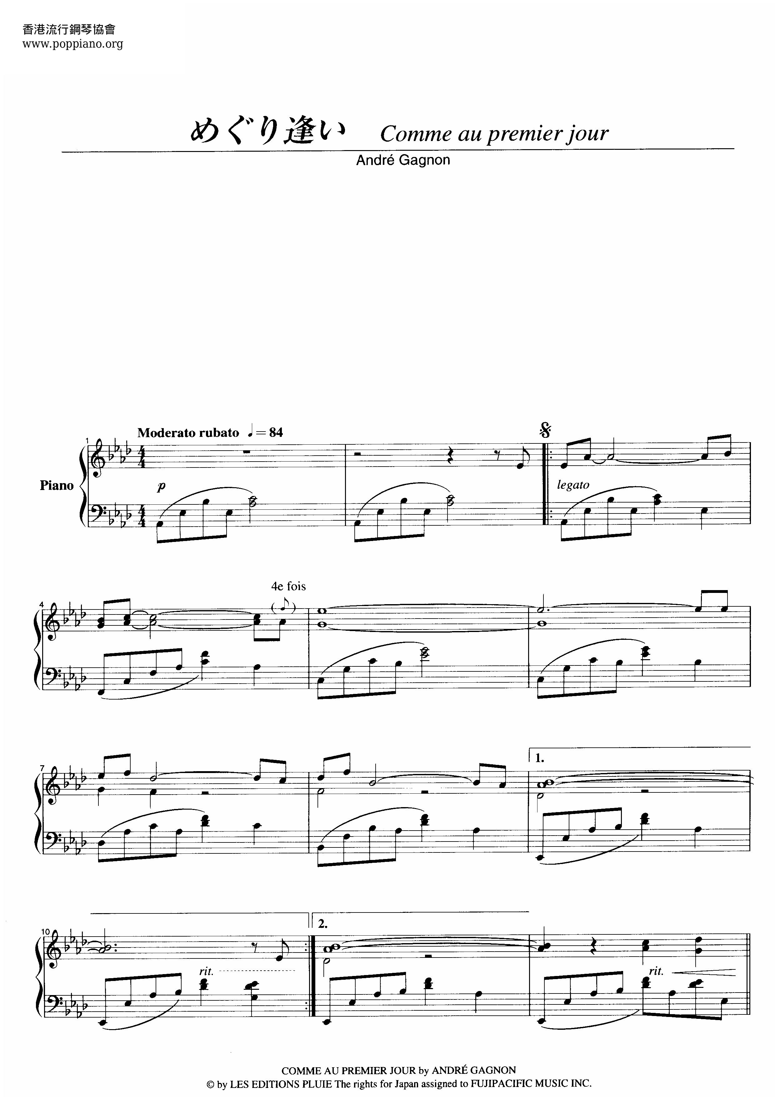 Andre Gagnon Comme Au Premier Jour Sheet Music Pdf Free Score Download