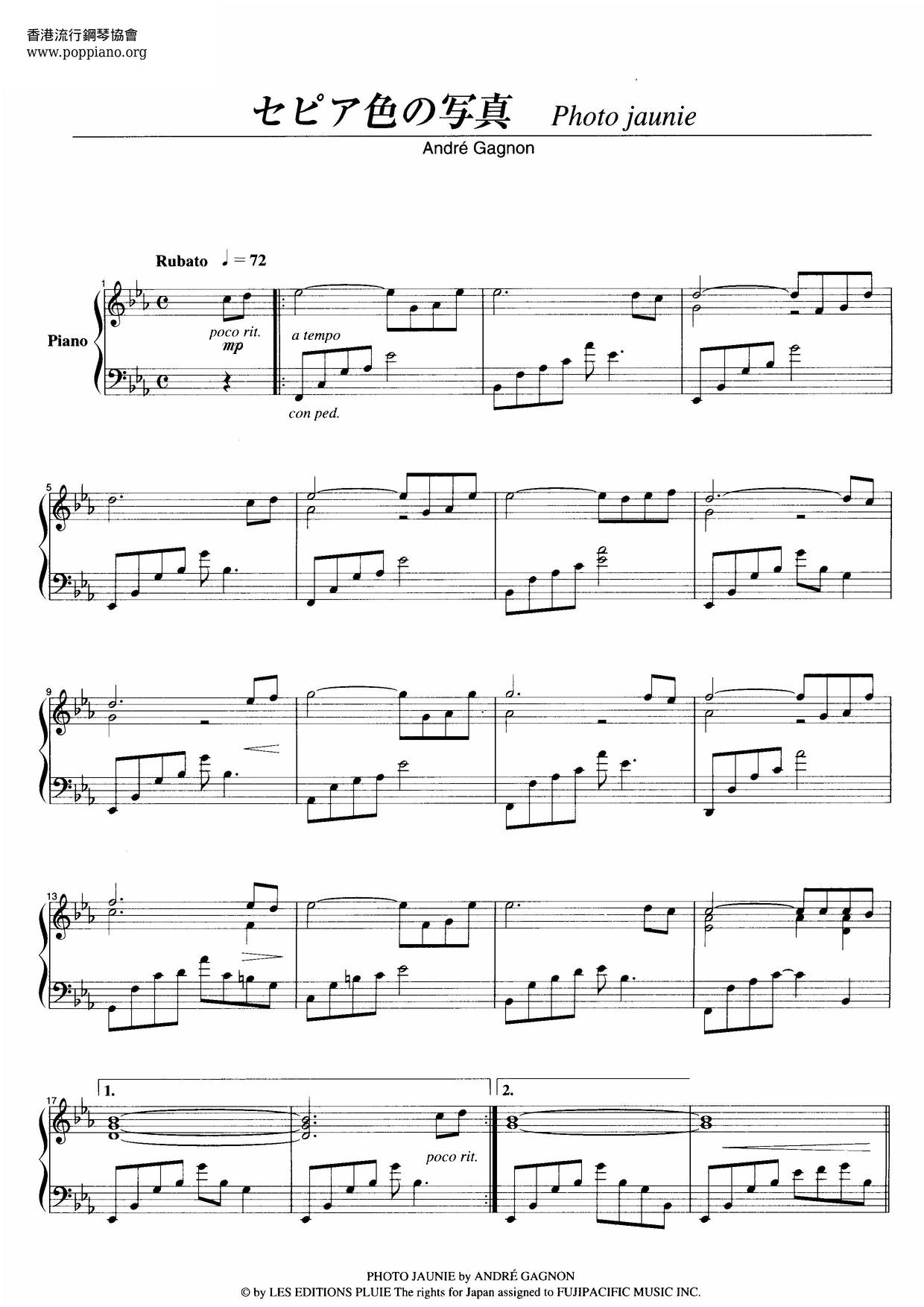 Andre Gagnon Photo Jaunie Sheet Music Pdf Free Score Download