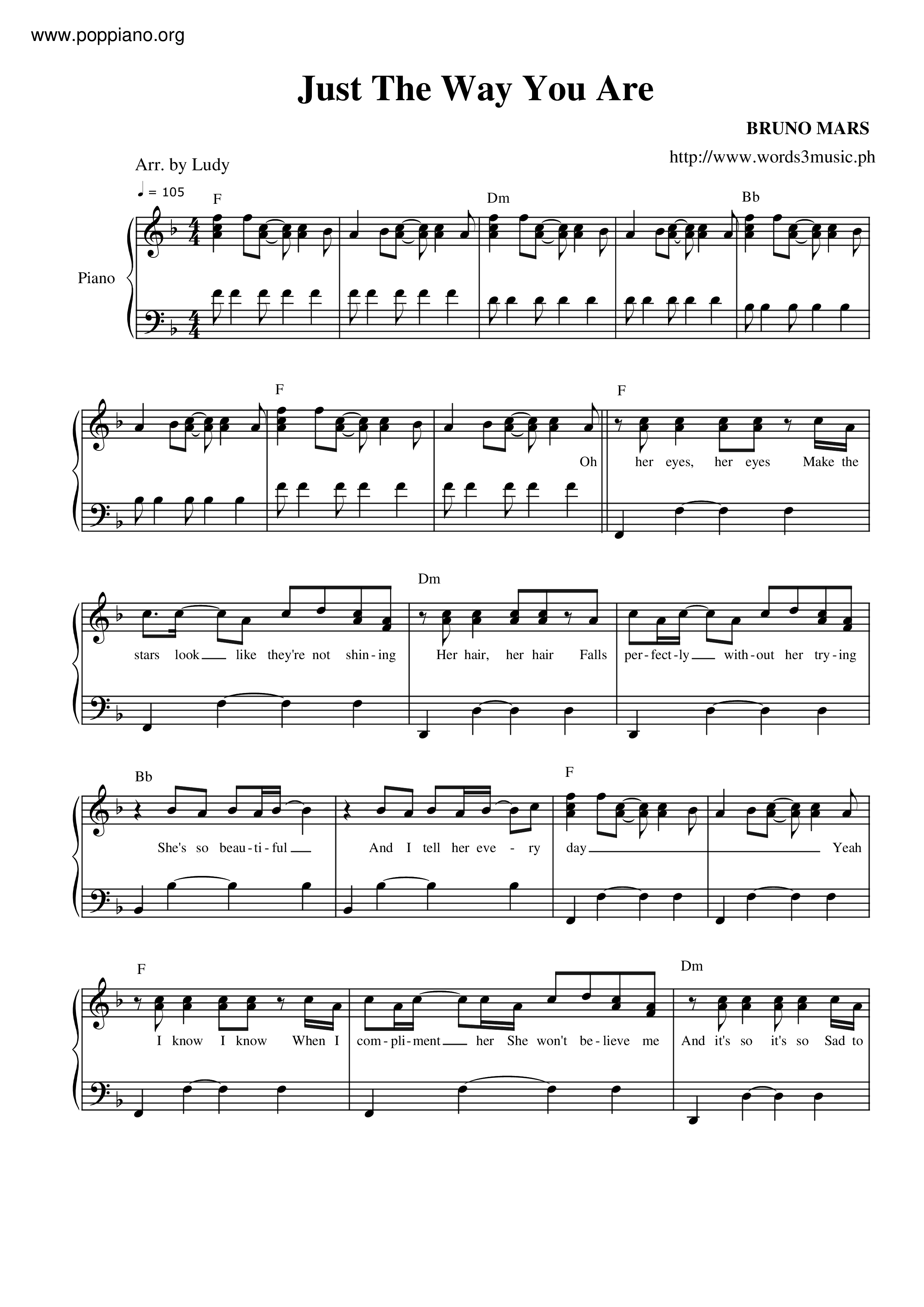 Just The Way You Are Manga ★Bruno Mars - Just The Way You Are ピアノ譜pdf- 香港ポップピアノ協会 無料PDF楽譜ダウンロード
