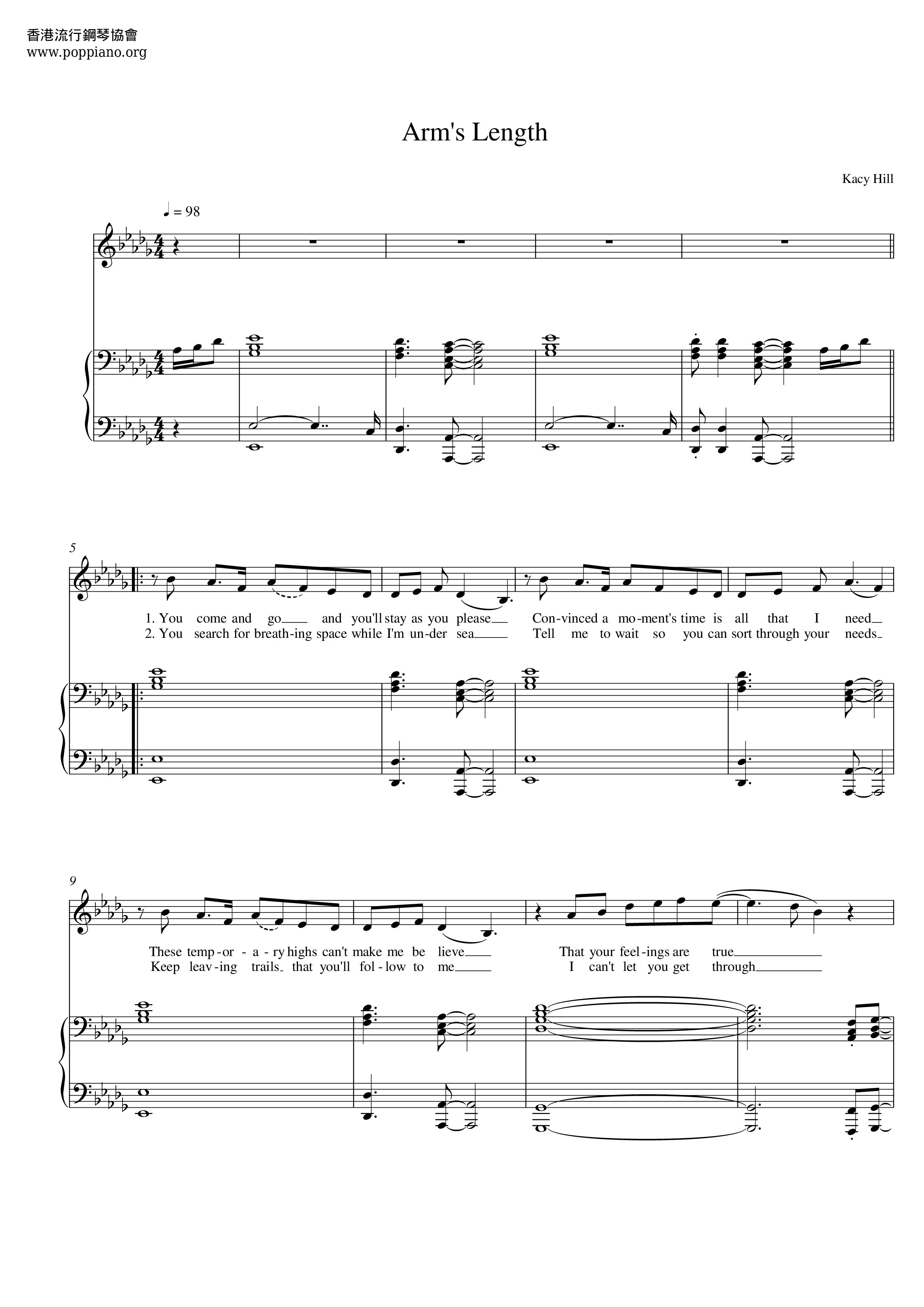 Kacy HillArm's Length Sheet Music pdf, Free Score Download ★