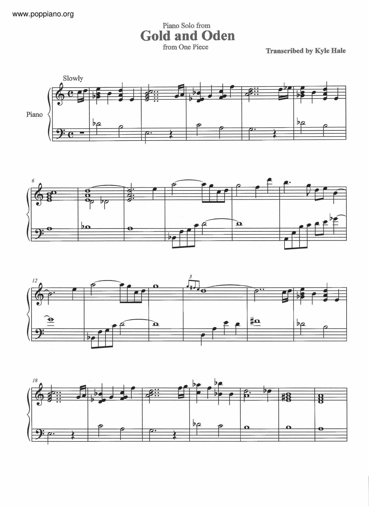 Anime 海賊王 Gold And Oden Sheet Music Pdf ワンピース Gold And Oden 楽譜 アニメソング Free Score Download