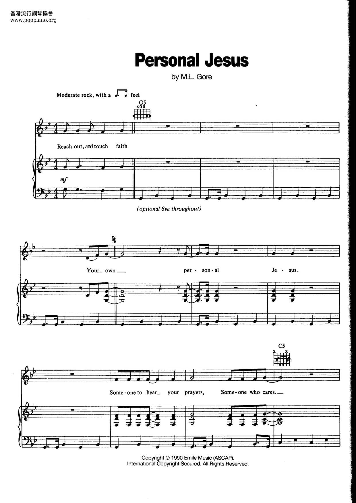 Depeche ModePersonal Jesus Sheet Music pdf, Free Score Download ★