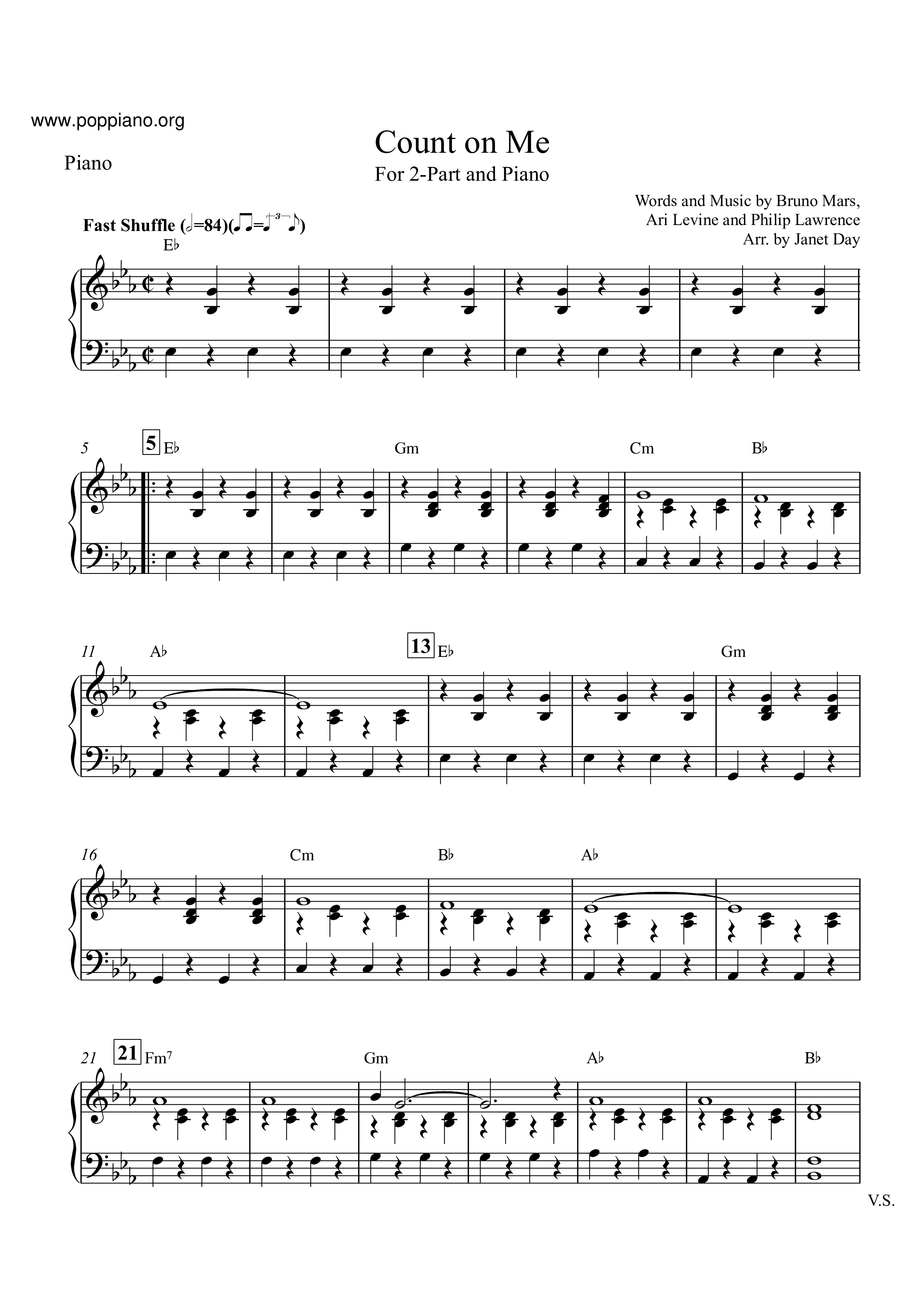 Bruno Mars Count On Me Sheet Music Pdf Free Score Download