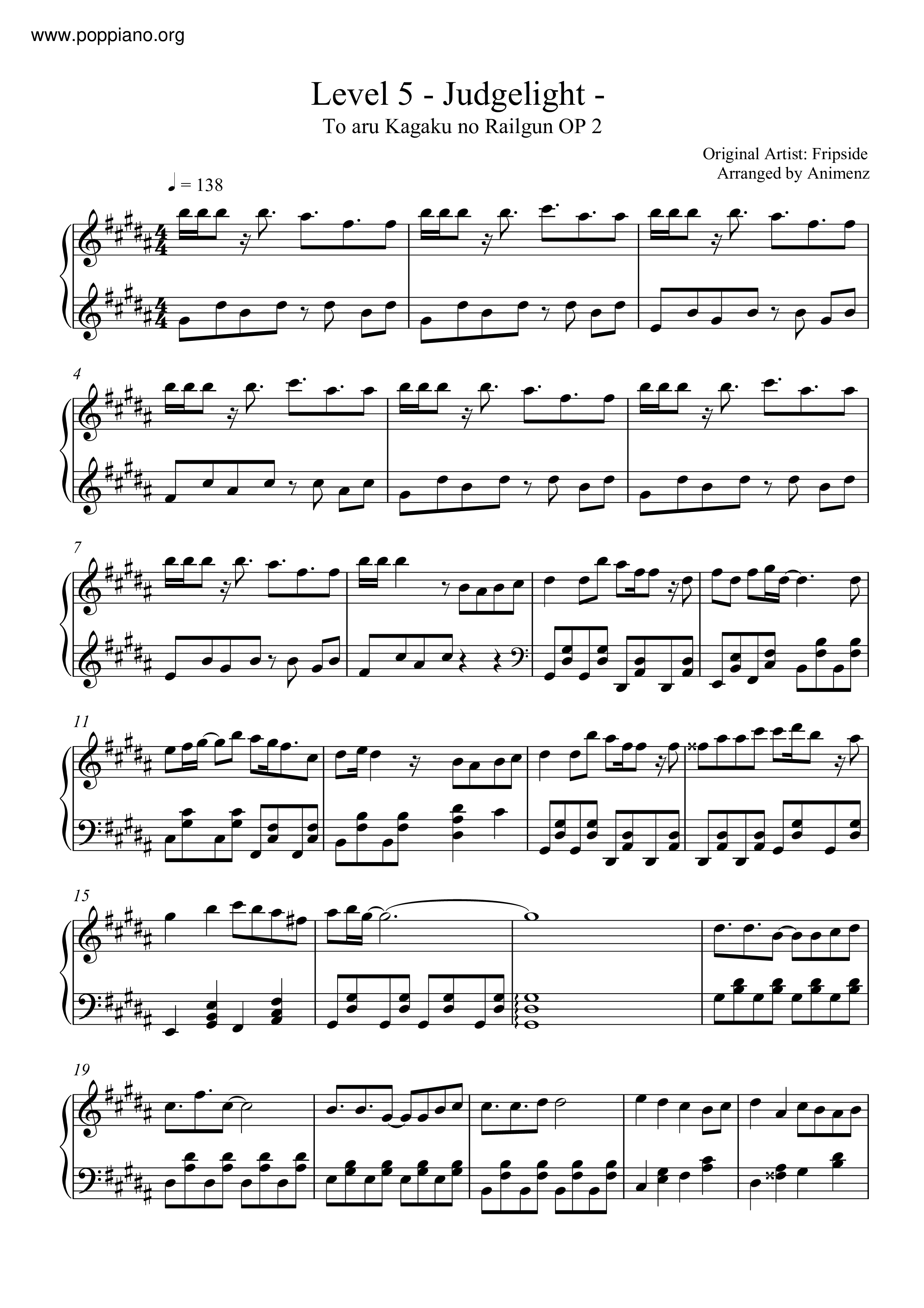 Anime Level5 Judgelight Sheet Music Pdf とある科学の 超電磁砲 レールガン 楽譜 フリップサイド Free Score Download