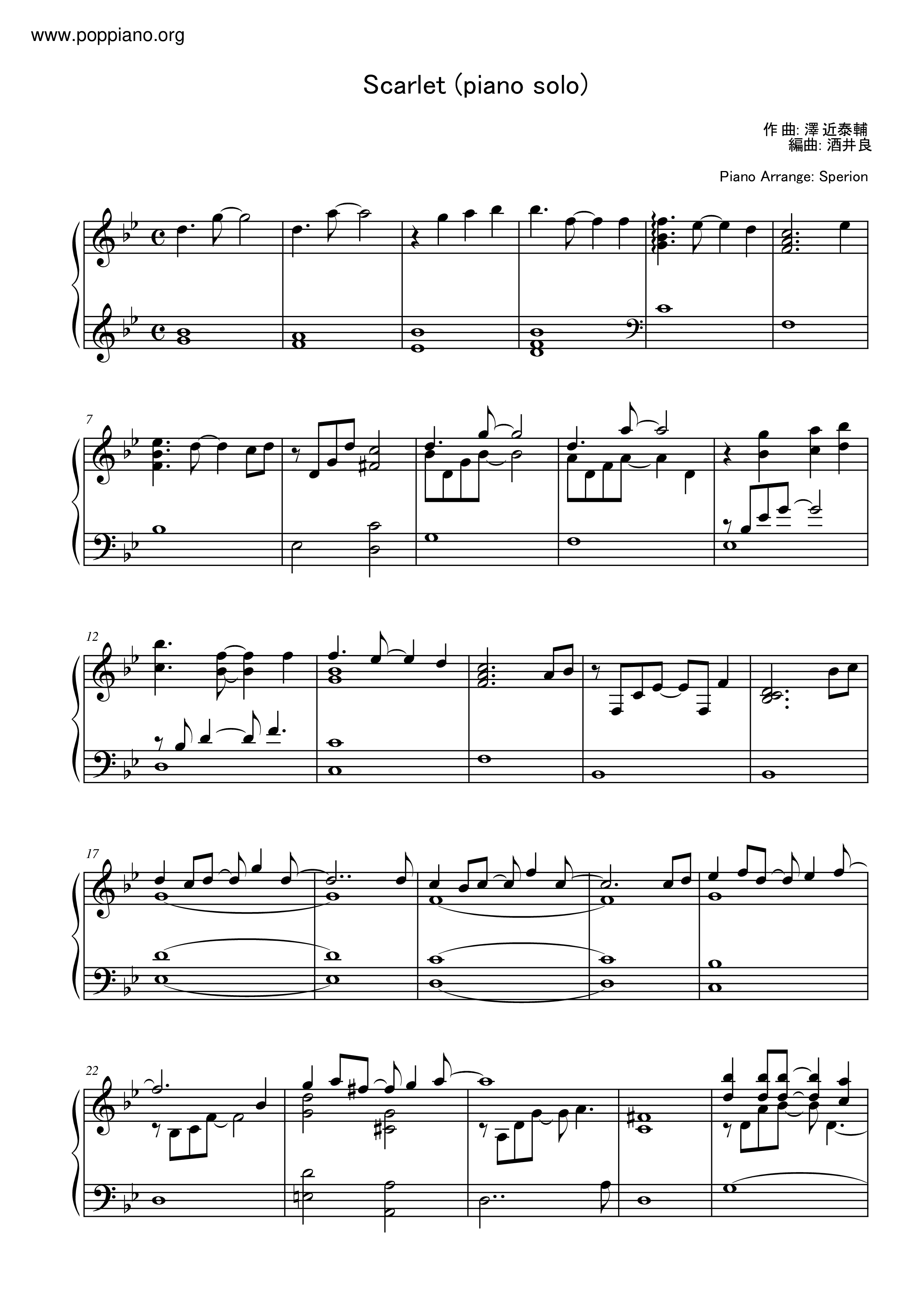 Scarlet (Piano Solo)琴譜