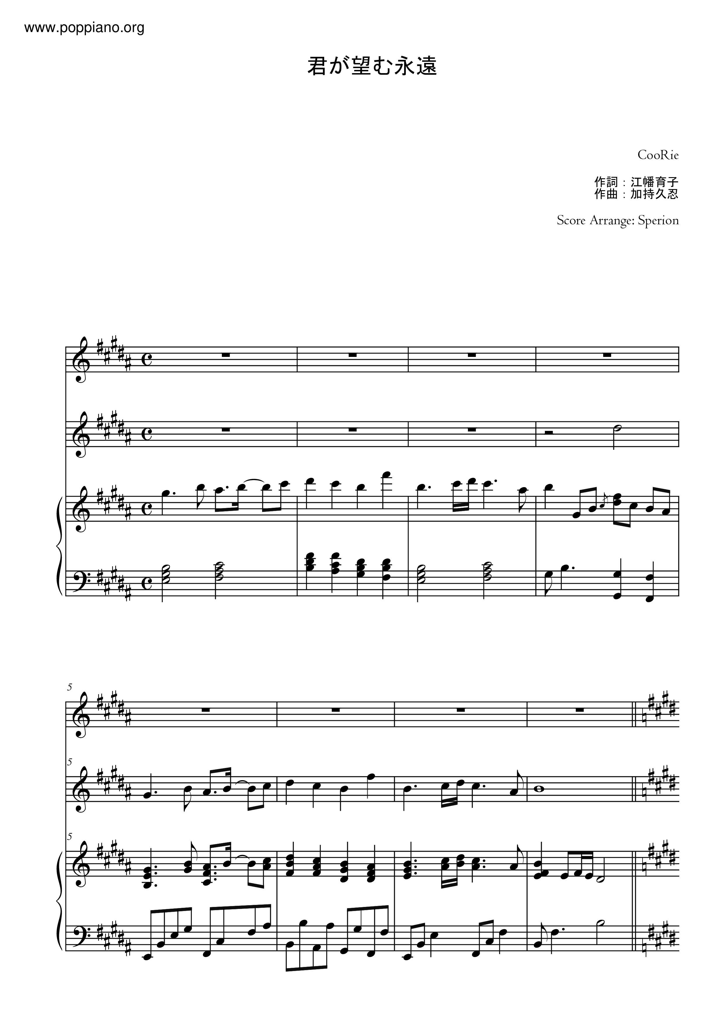 Kimi Ga Nozomu Eien 君が望む永遠 Eternity You Want Sheet Music Pdf Free Score Download