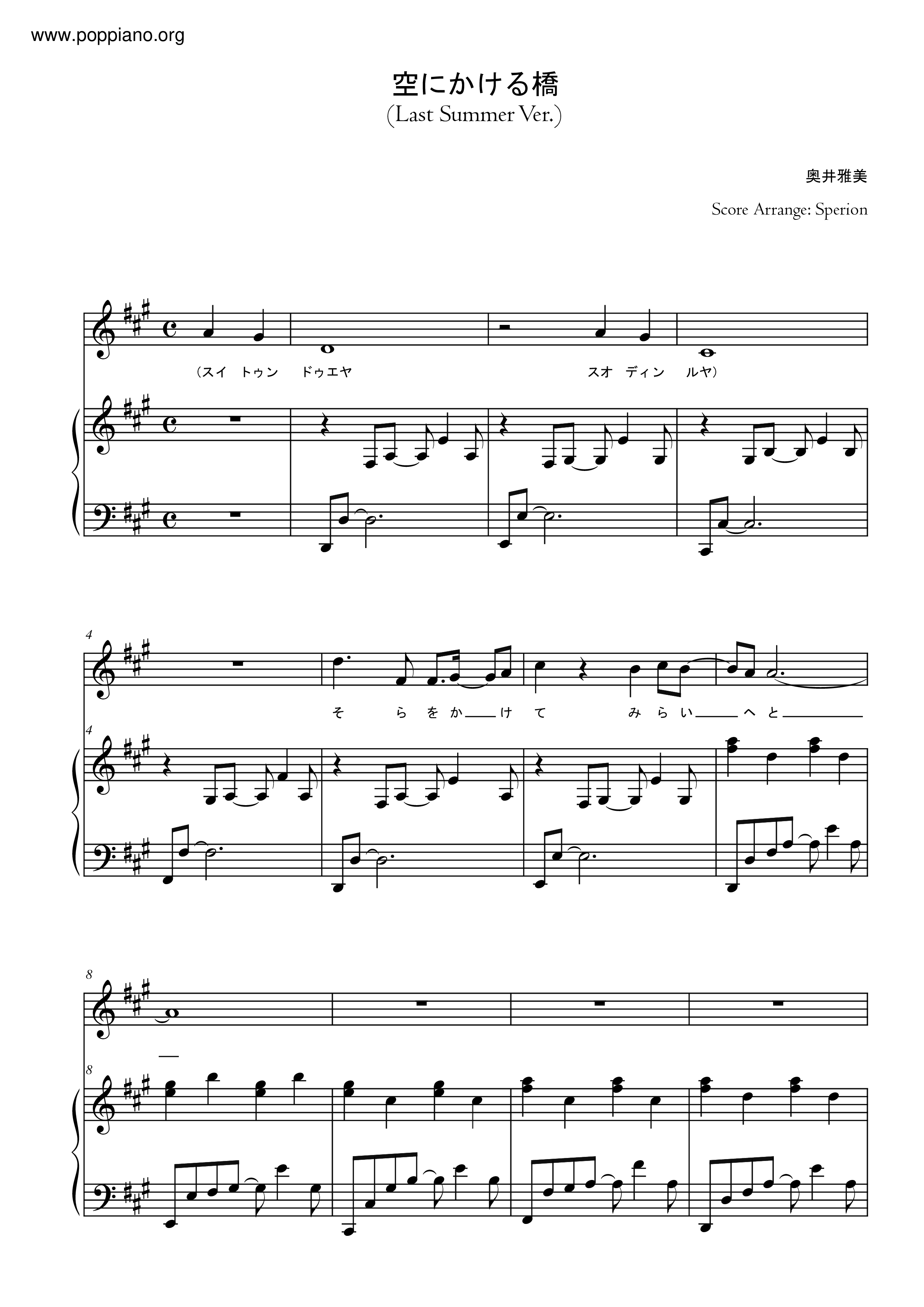 Tales Of Eternia テイルズ オブ エターニア The Animation Bridge Over The Sky Masami Okui Sheet Music Pdf Free Score Download