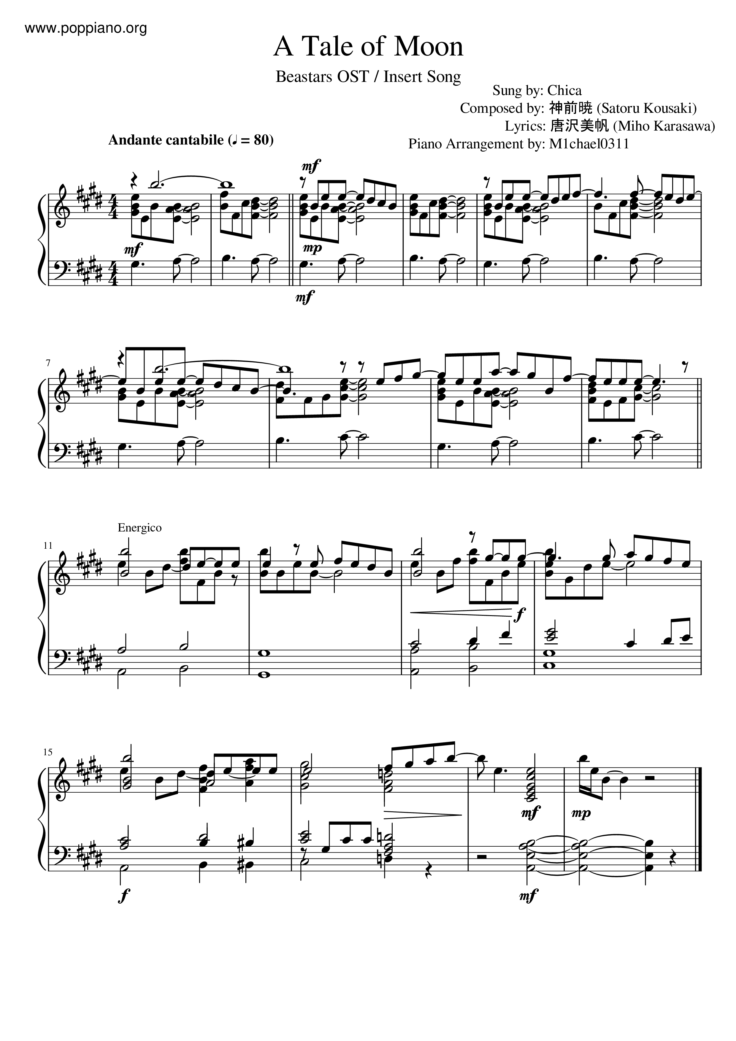 Beastars - Tale Of Moon琴譜