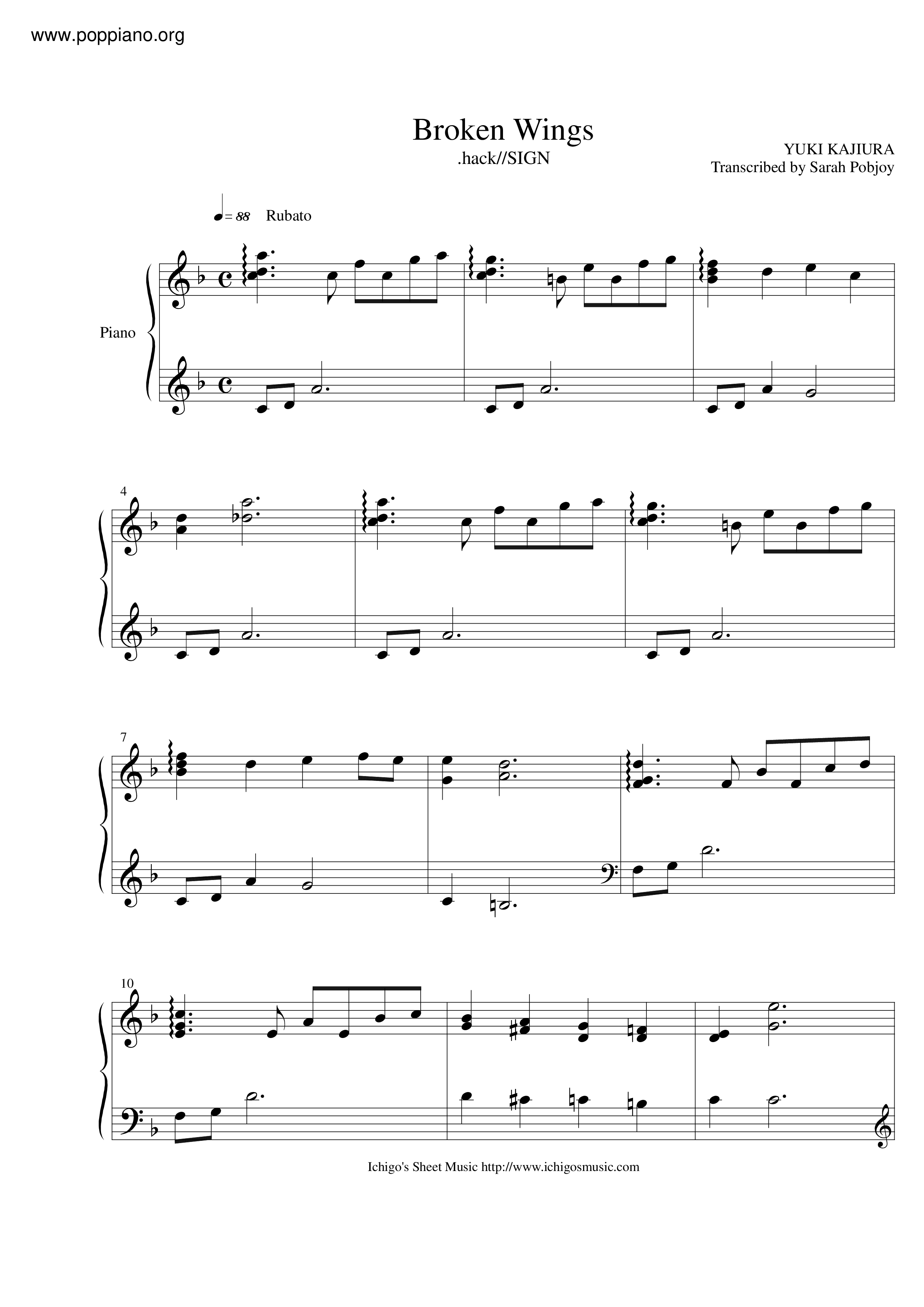 Hack Sign Broken Wings 琴谱 五线谱pdf 香港流行钢琴协会琴谱下载