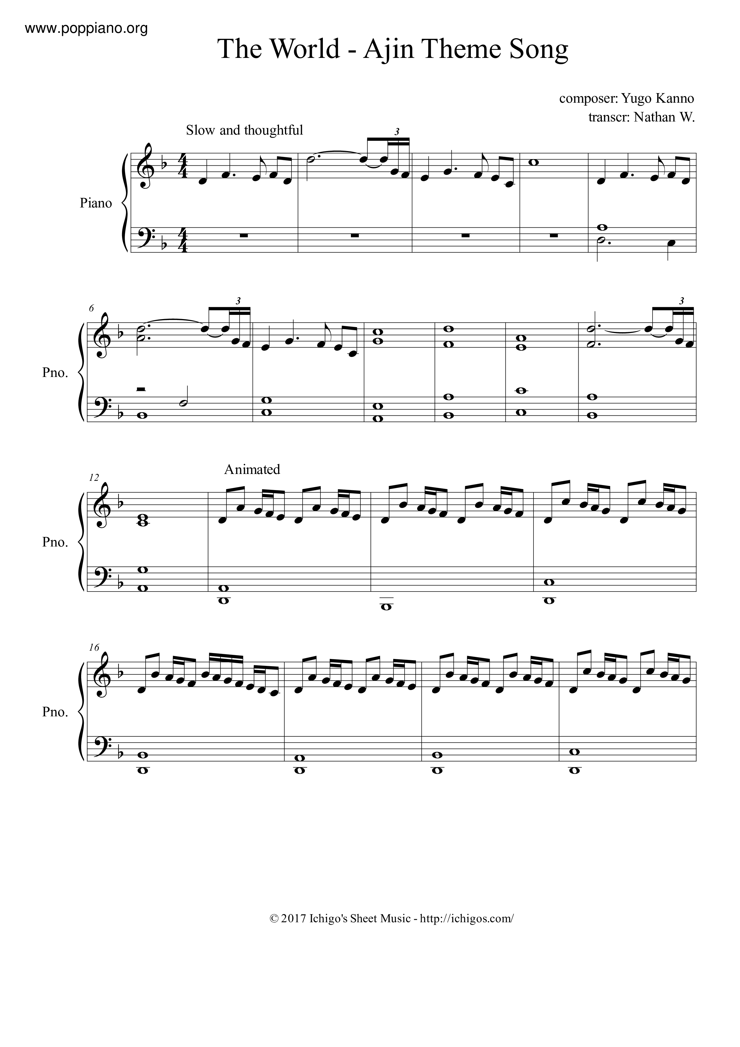 The World - Ajin Theme Song琴譜
