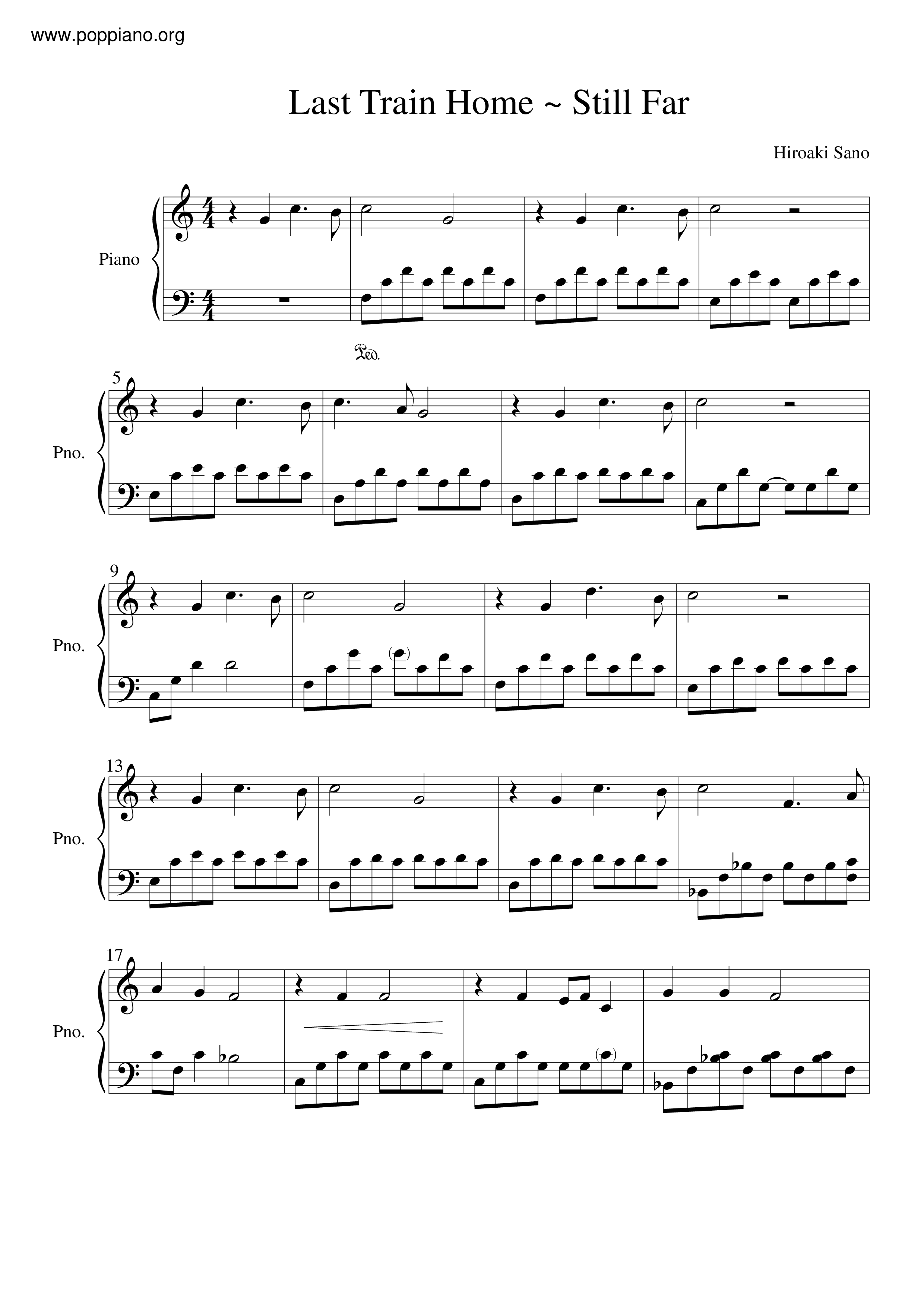 あの日見た花の名前を僕達はまだ知らない Last Train Home Still Far ピアノ譜pdf 香港ポップピアノ協会 無料pdf楽譜ダウンロード Gakufu
