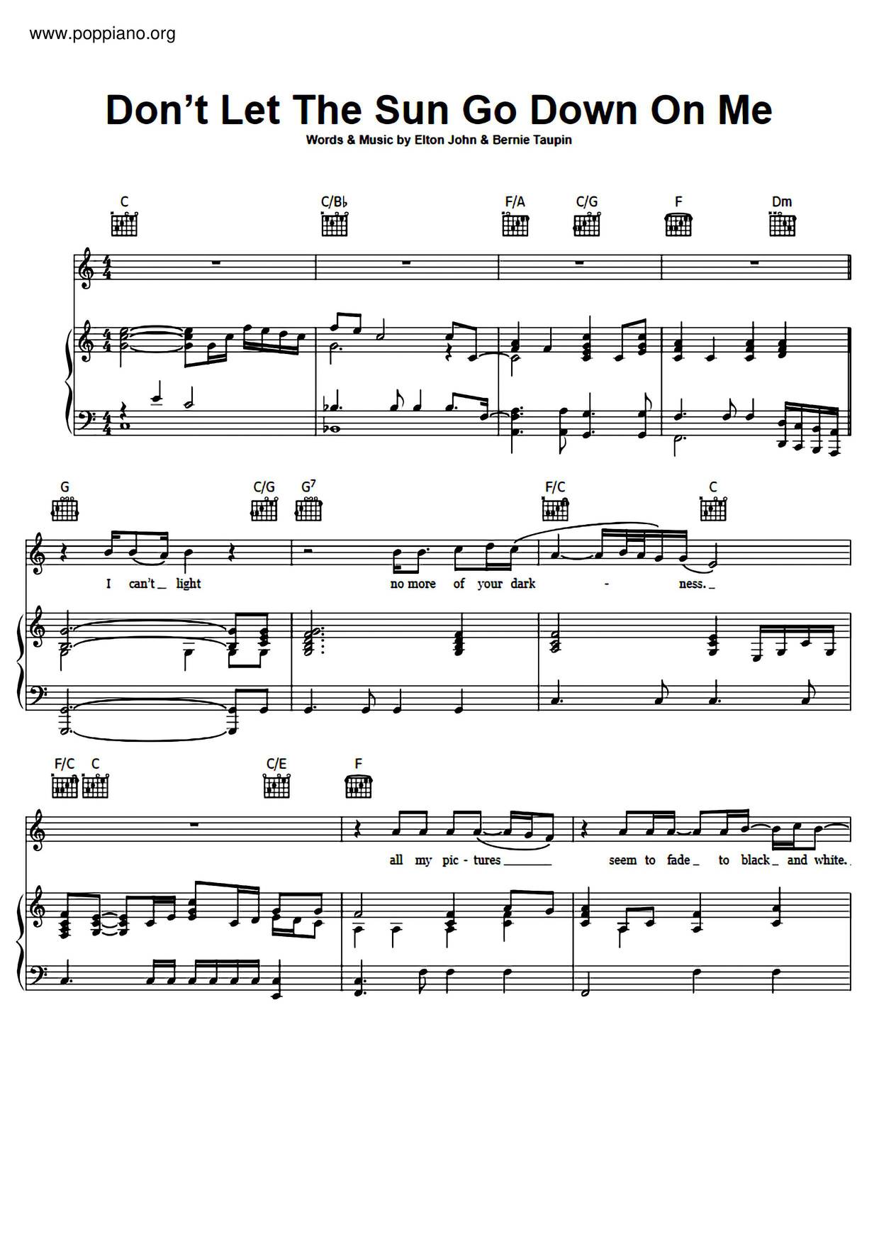 Don T Let The Sun Go Down On Me Traduzione Elton John-Don't Let The Sun Go Down On Me 琴谱/五线谱pdf-香港流行钢琴协会琴谱下载 ★