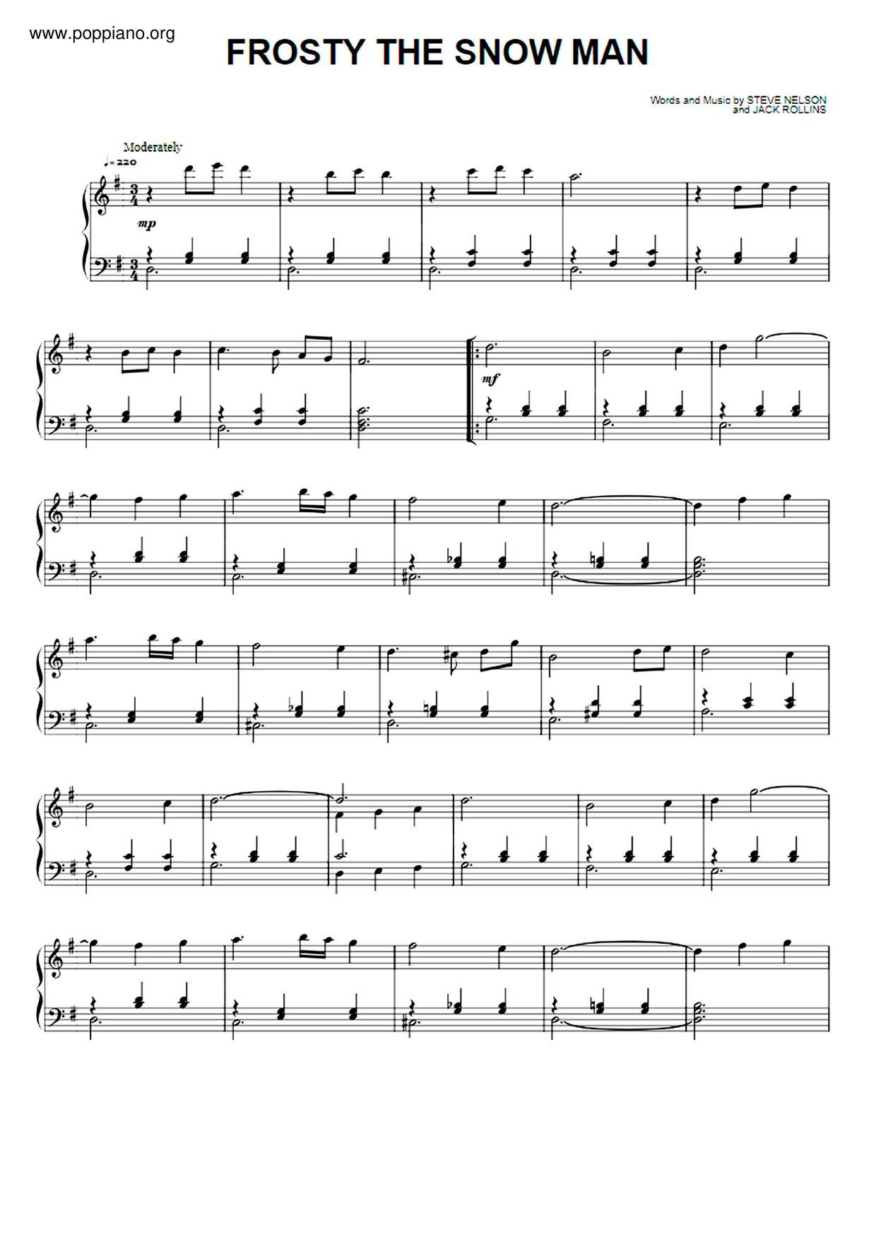 Frosty The Snowman From 'Frosty The Snowman' Sheet Music For Beginners ...