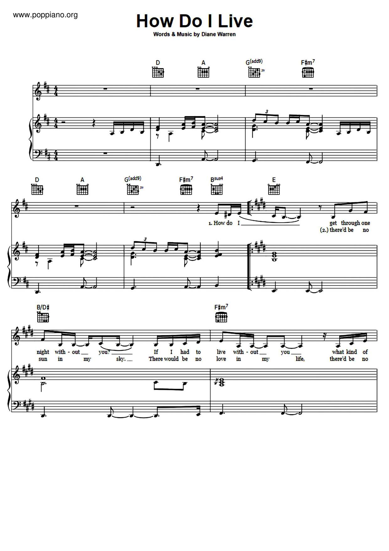Leann rimes how do i live sheet music pdf free score download 