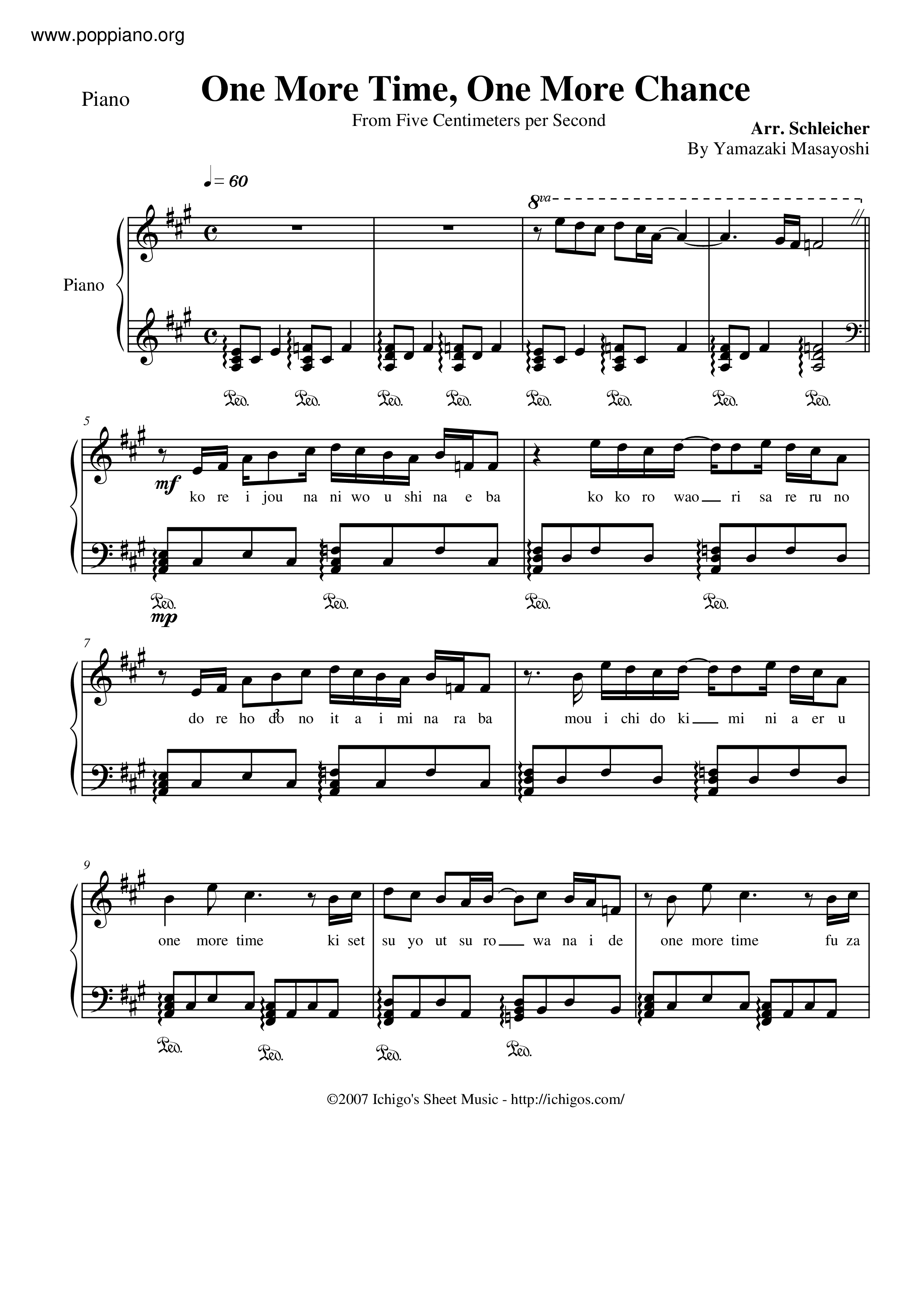 Byousoku 5 centimeter one more time one more chance sheet music pdf