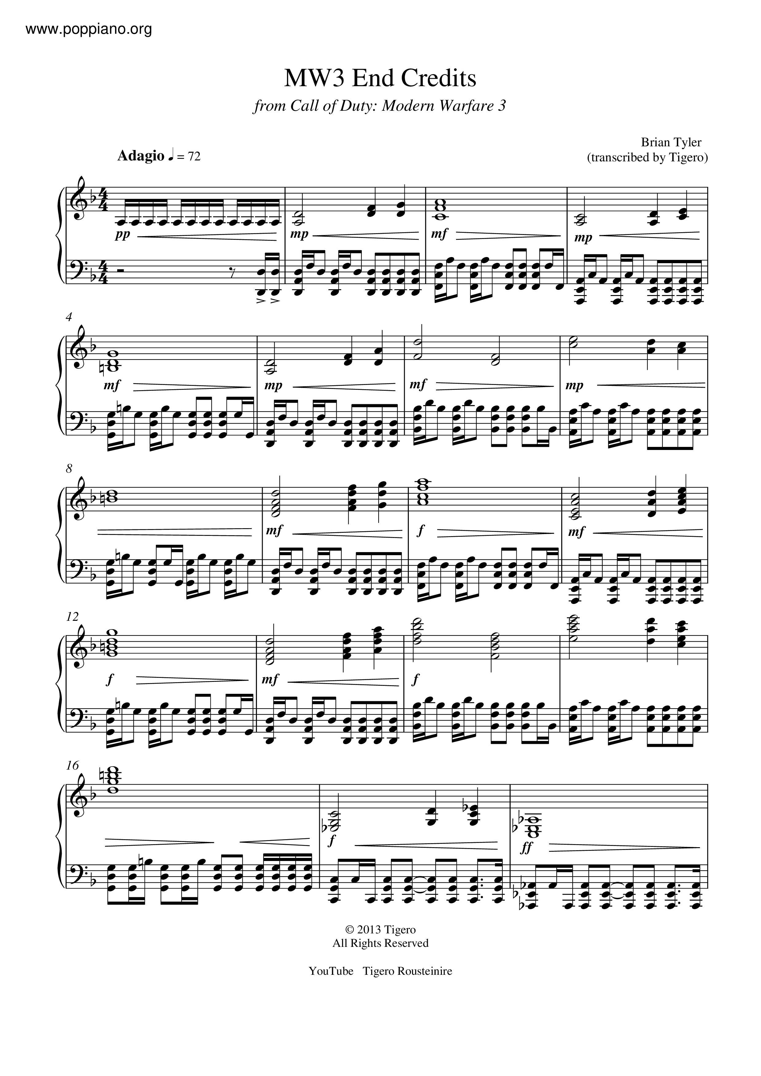 Call Of Duty Modern Warfare 3Mw3 End Credit Sheet Music pdf, Free