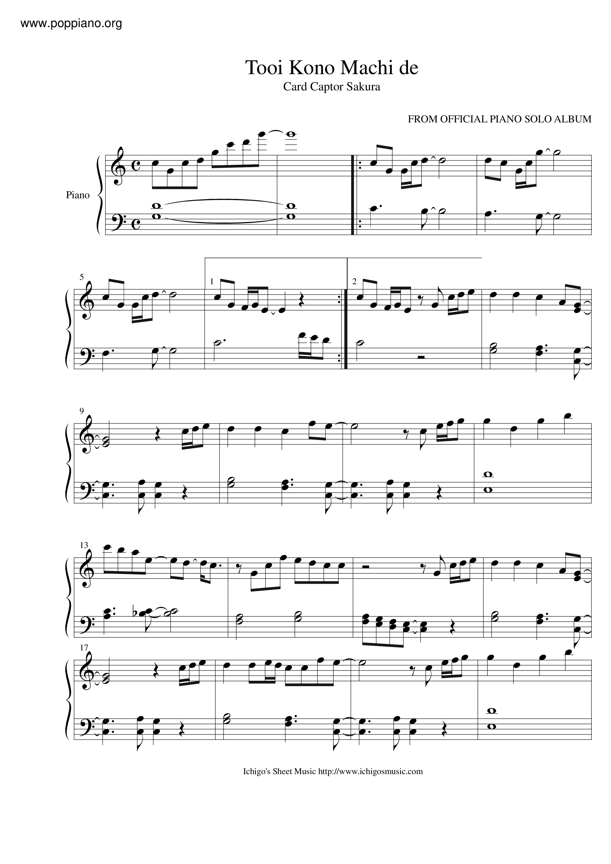 Tooi Kono Machi De - From The Official Piano Solo Album琴譜
