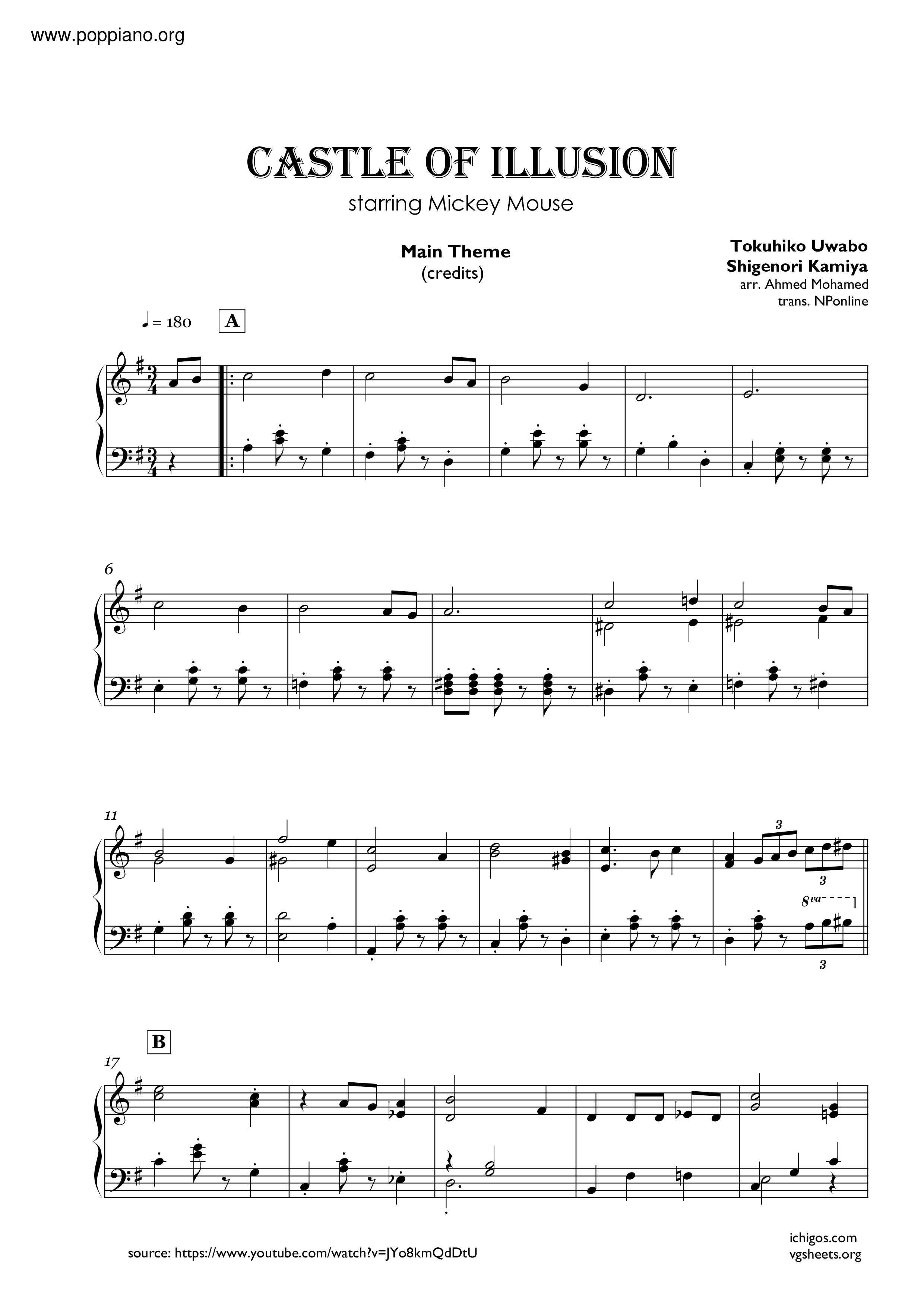 Main Theme / Credits琴譜