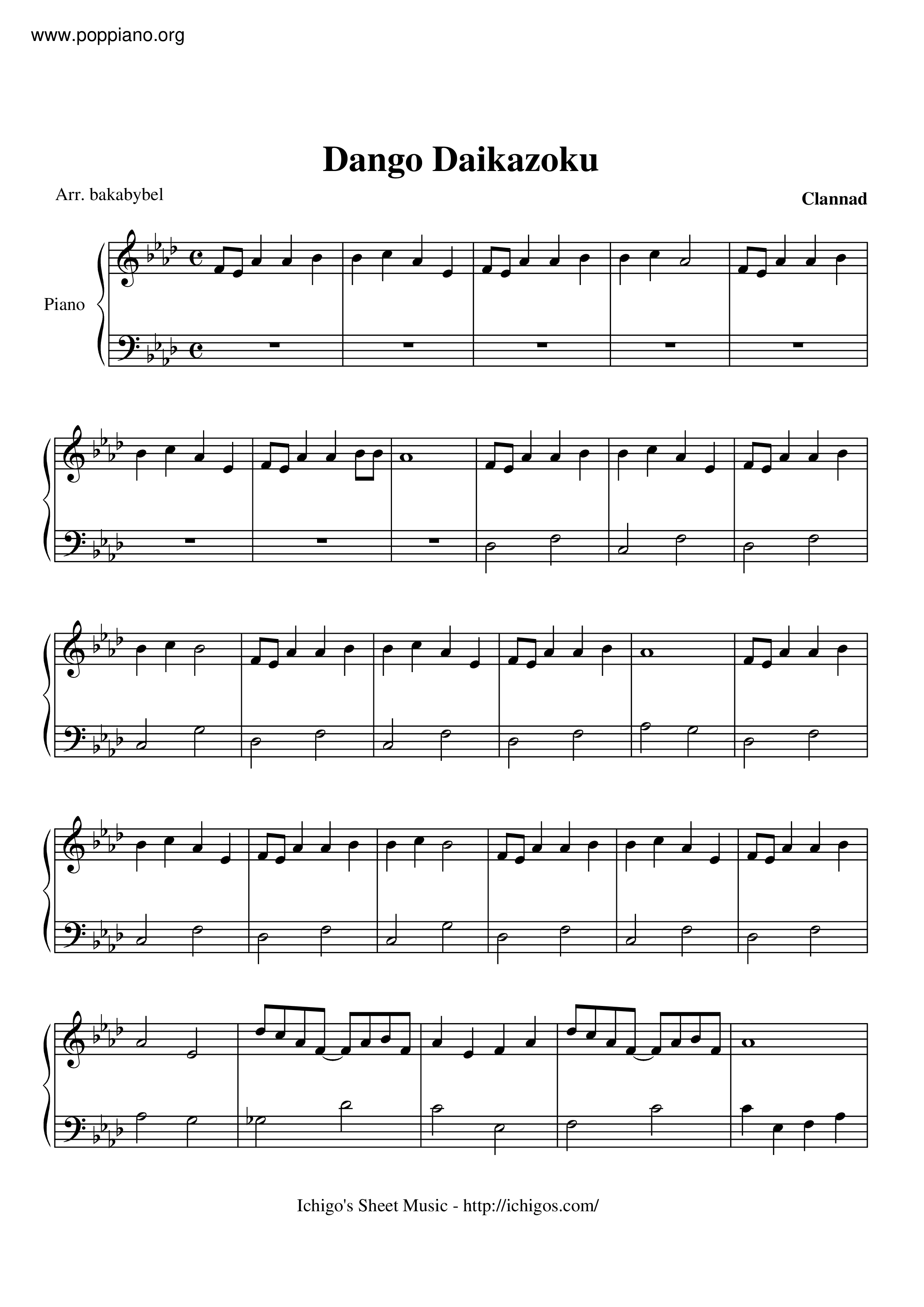 Clannad Dango Daikazoku Sheet Music Pdf だんご大家族 楽譜 Free Score Download