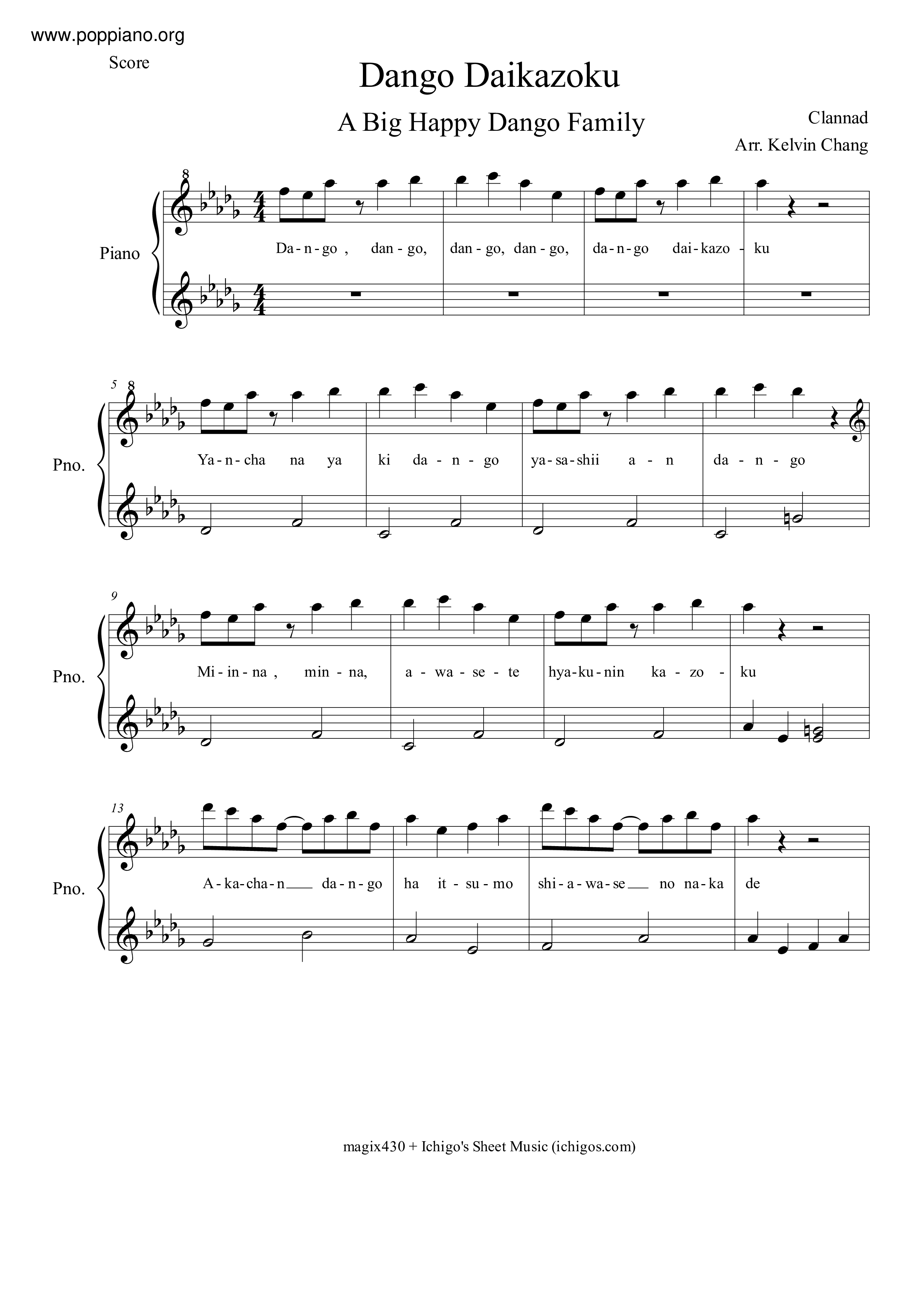 Clannad Dango Daikazoku Sheet Music Pdf だんご大家族 楽譜 Free Score Download