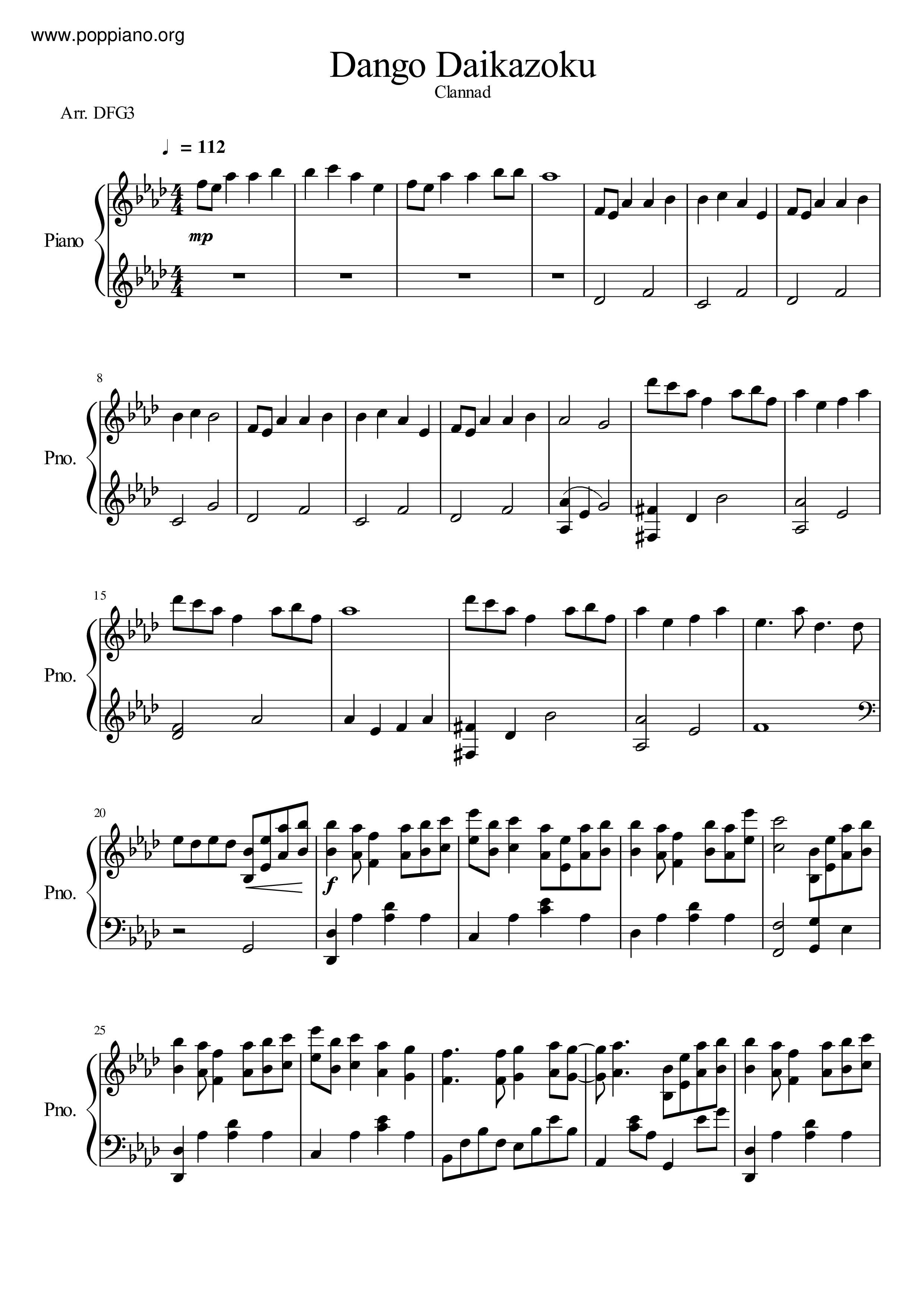 Clannad Dango Daikazoku Sheet Music Pdf だんご大家族 楽譜 Free Score Download
