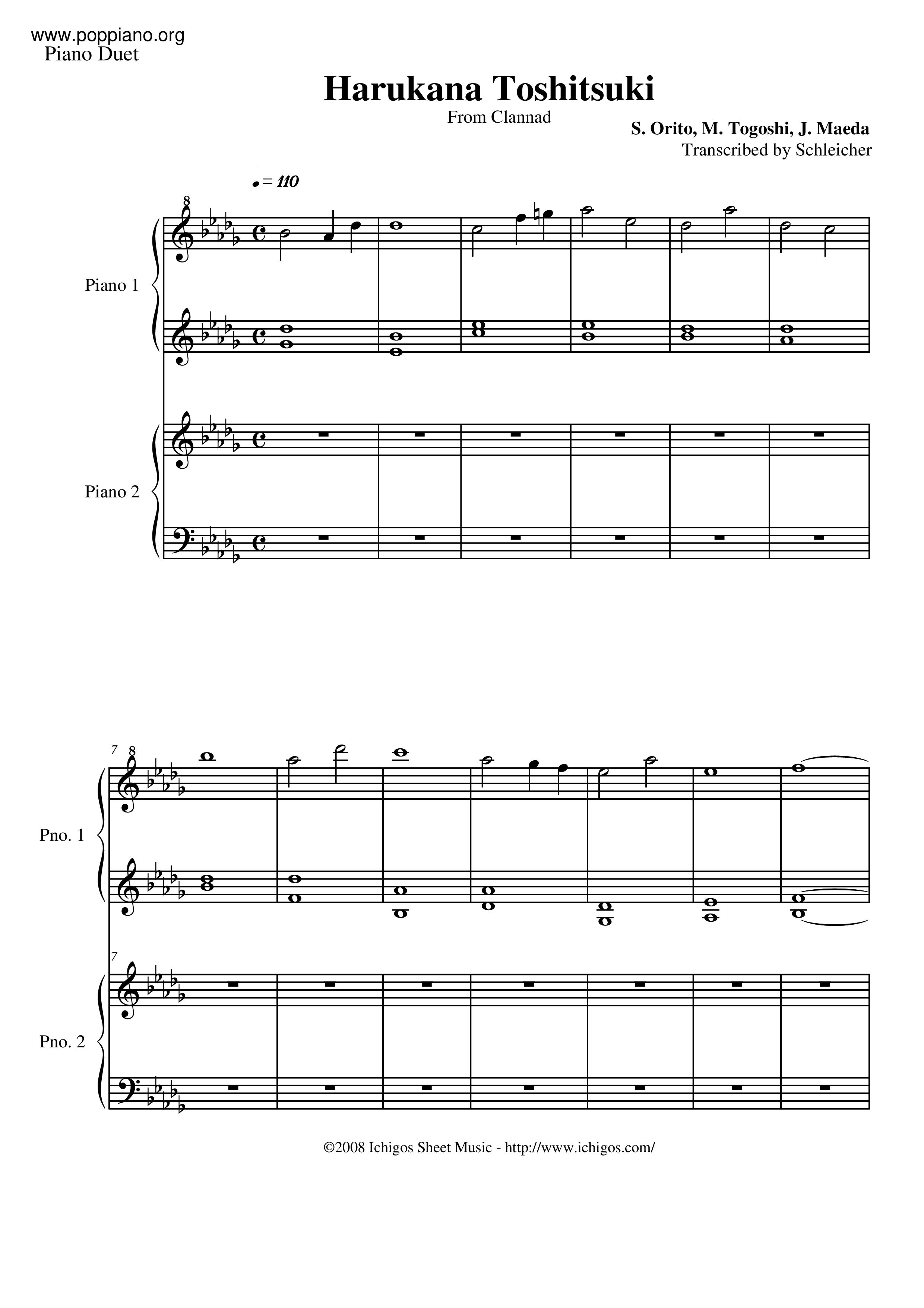 Harukana Toshitsuki -Piano-琴譜