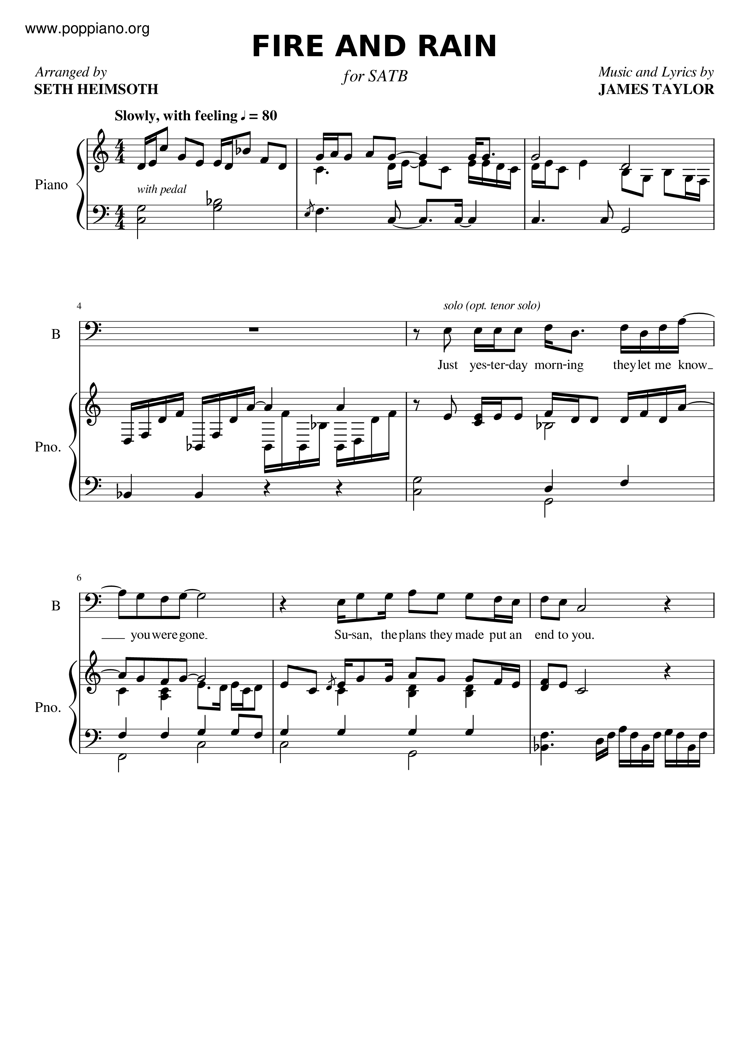 James Taylor Fire And Rain Sheet Music Pdf Free Score Download ★