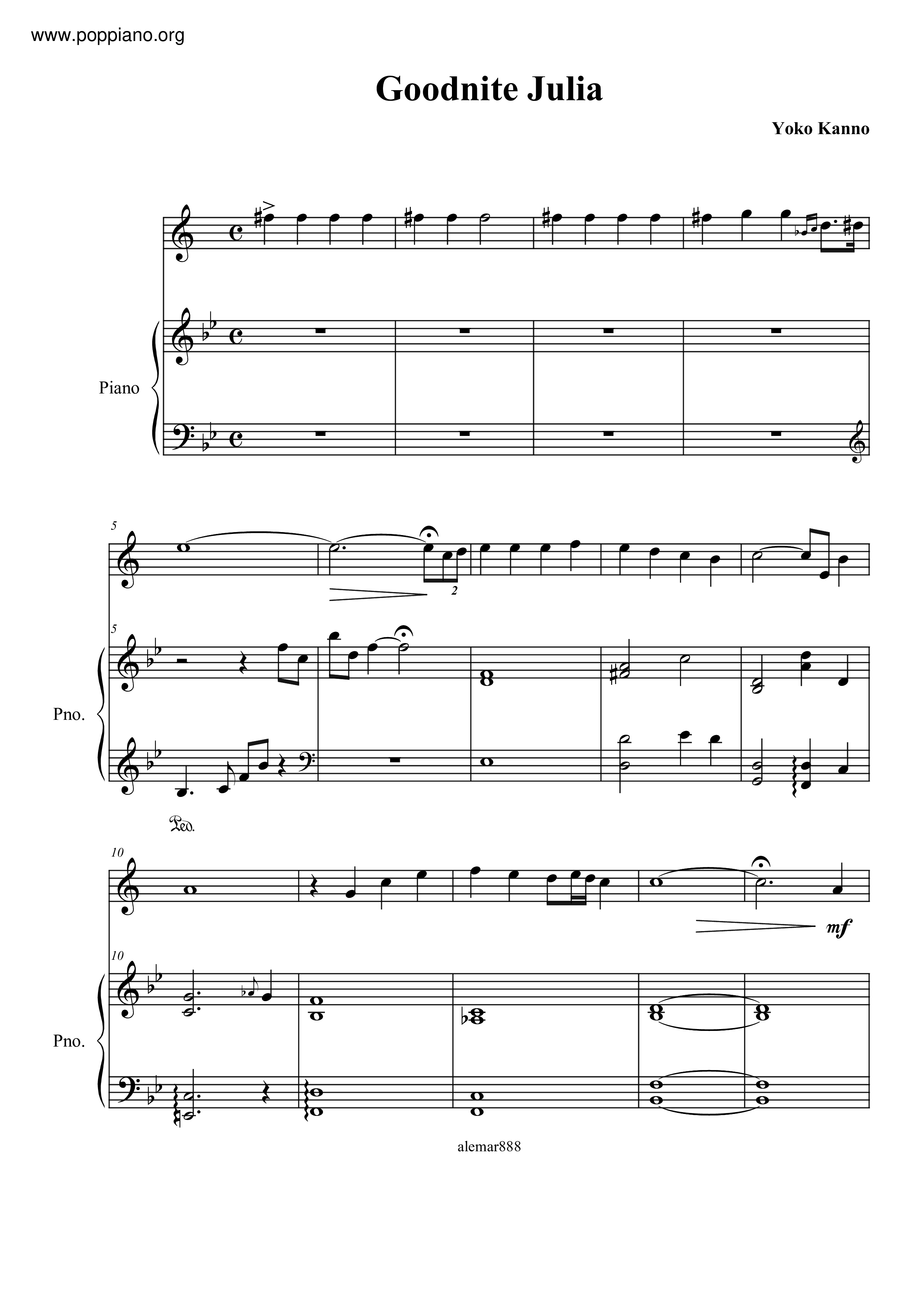 カウボーイビバップ Goodnight Julia ピアノ譜pdf 香港ポップピアノ協会 無料pdf楽譜ダウンロード Gakufu