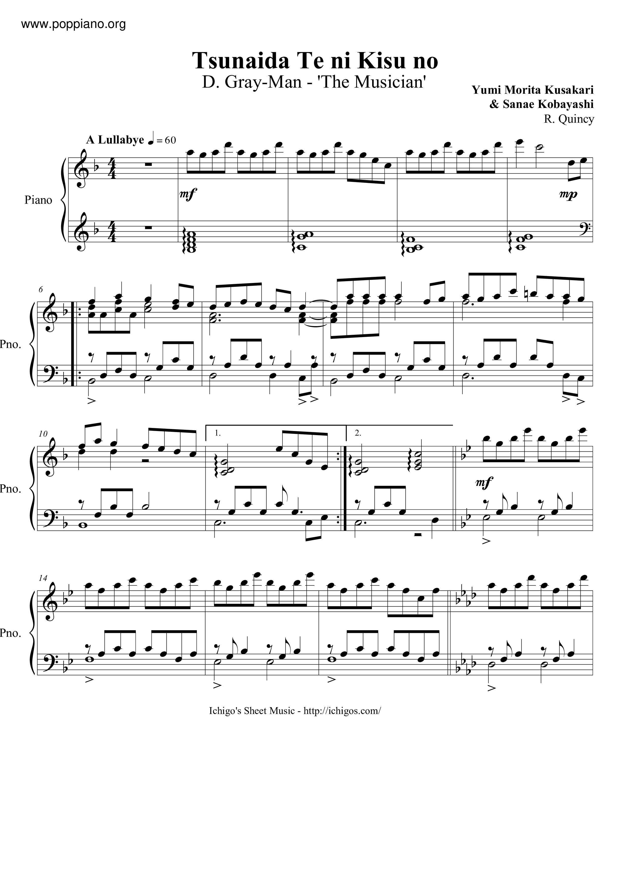 D Gray Man Tsunaida Te Ni Kisu No Sheet Music Pdf Free Score Download D Gray Man Tsunaida Te Ni Kisu No Sheet Music Pdf Free Score Download
