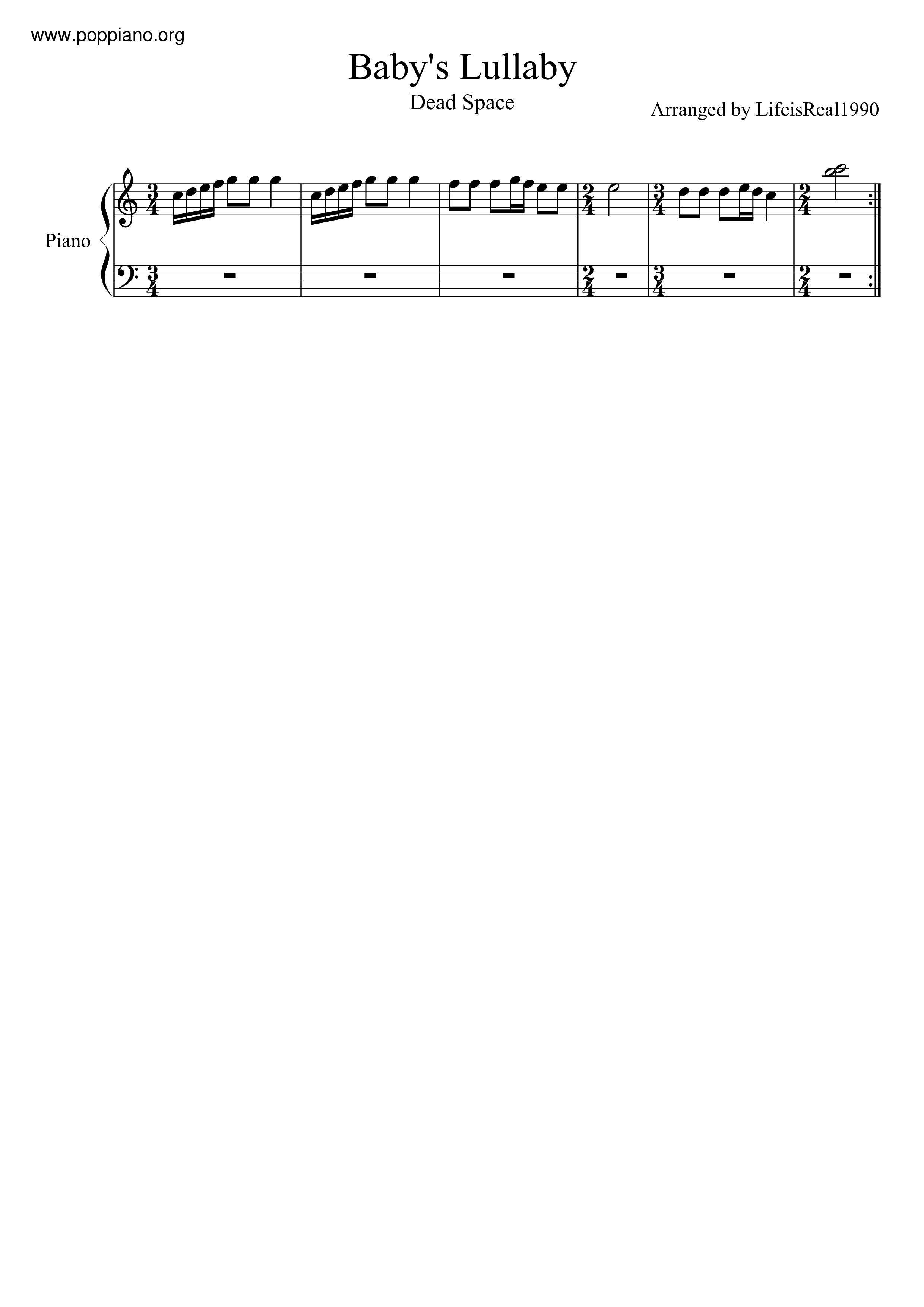 Dead Space Baby S Lullaby ピアノ譜pdf 香港ポップピアノ協会 無料pdf楽譜ダウンロード Gakufu