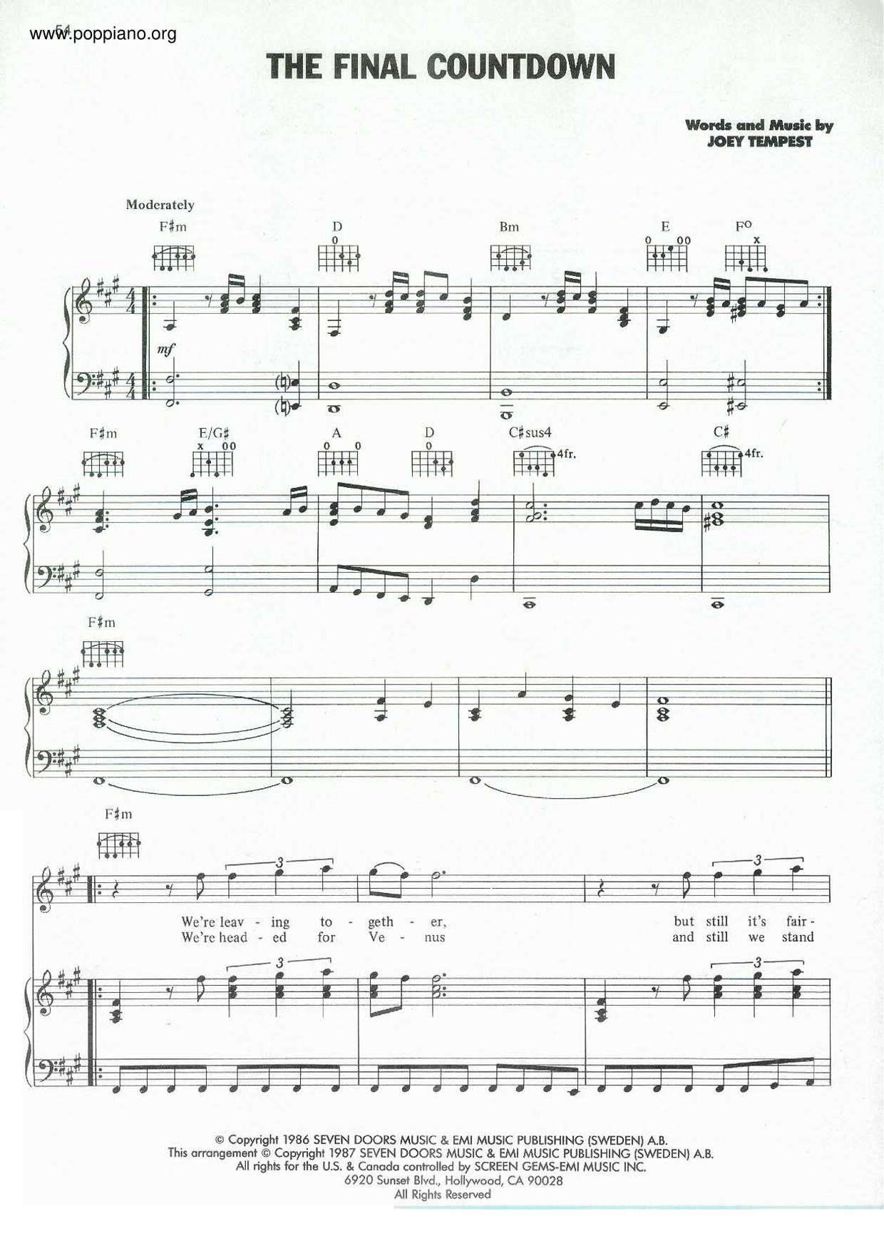 The Final Countdown Solo Pdf Europe-The Final Countdown Sheet Music pdf, - Free Score Download ★