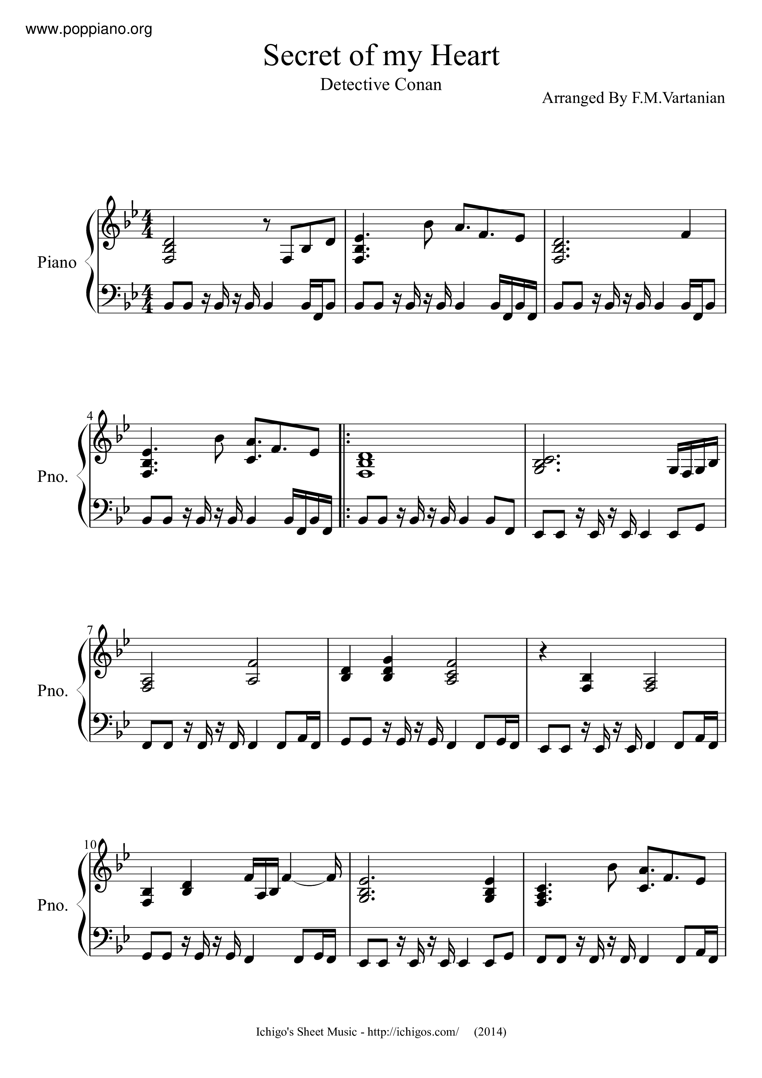 Secret Of My Heart琴譜