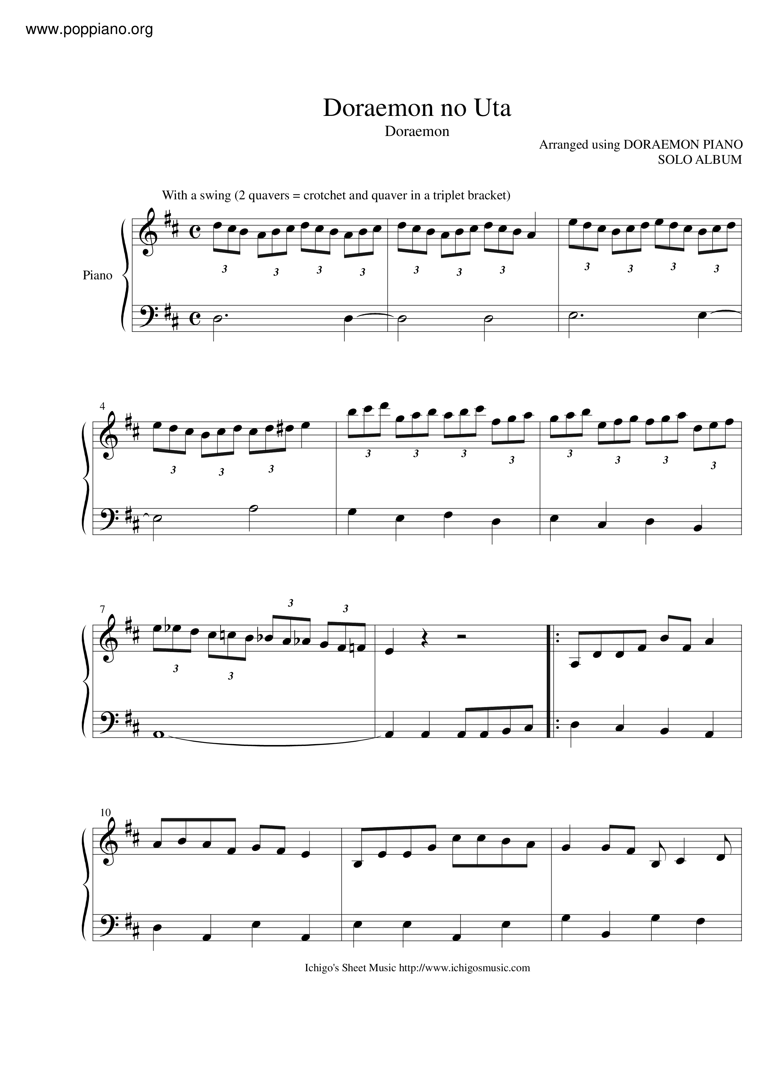 animeDoraemon/Doraemon No Uta Sheet Music pdf, ドラえもん 楽譜 Free Score