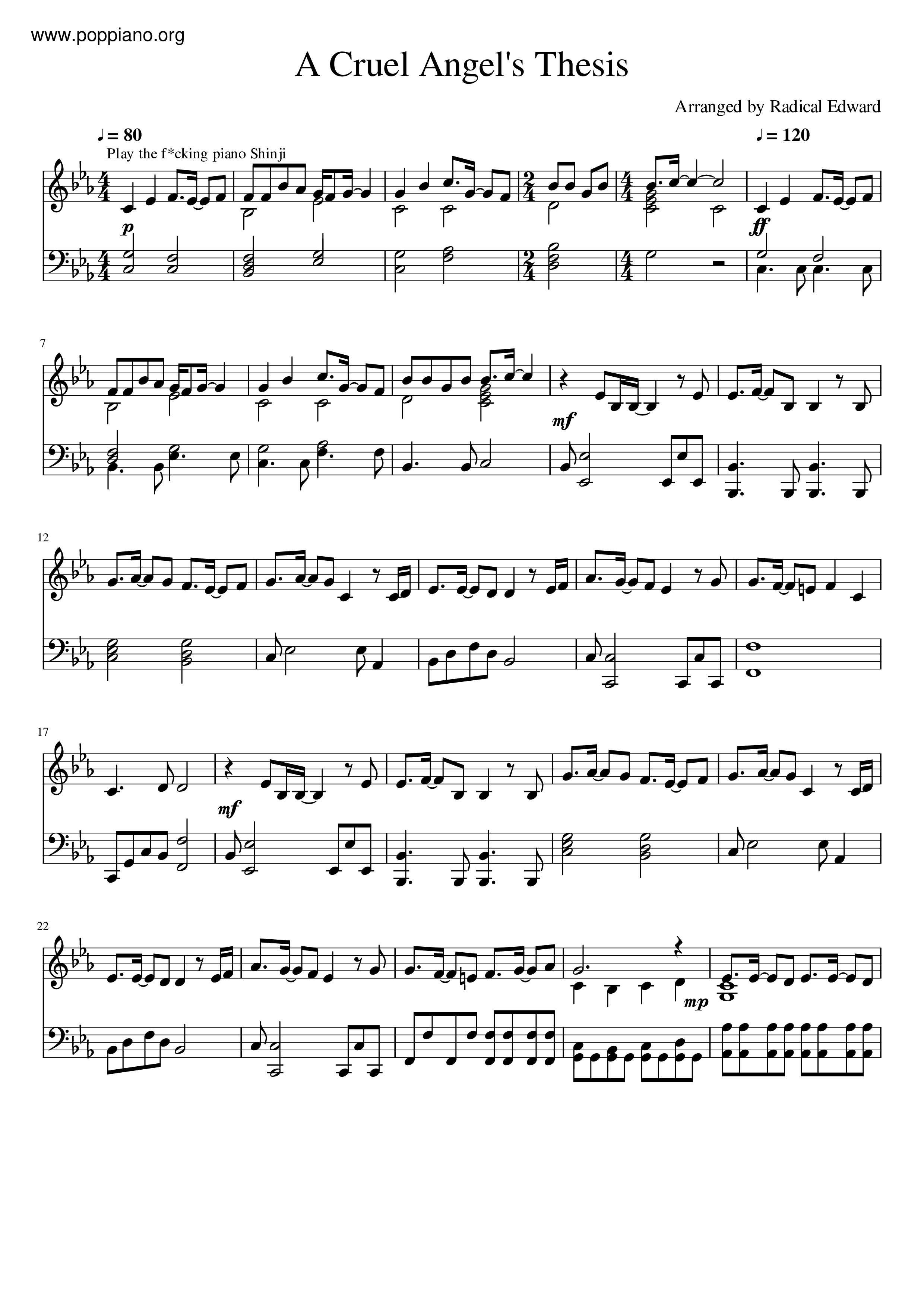 Neon Genesis EvangelionA Cruel Angel's Thesis Sheet Music pdf, 残酷な天使のテーゼ 楽譜 Free Score Neon Genesis EvangelionA Cruel Angel's Thesis Sheet Music pdf, 残酷な天使のテーゼ 楽譜 Free Score