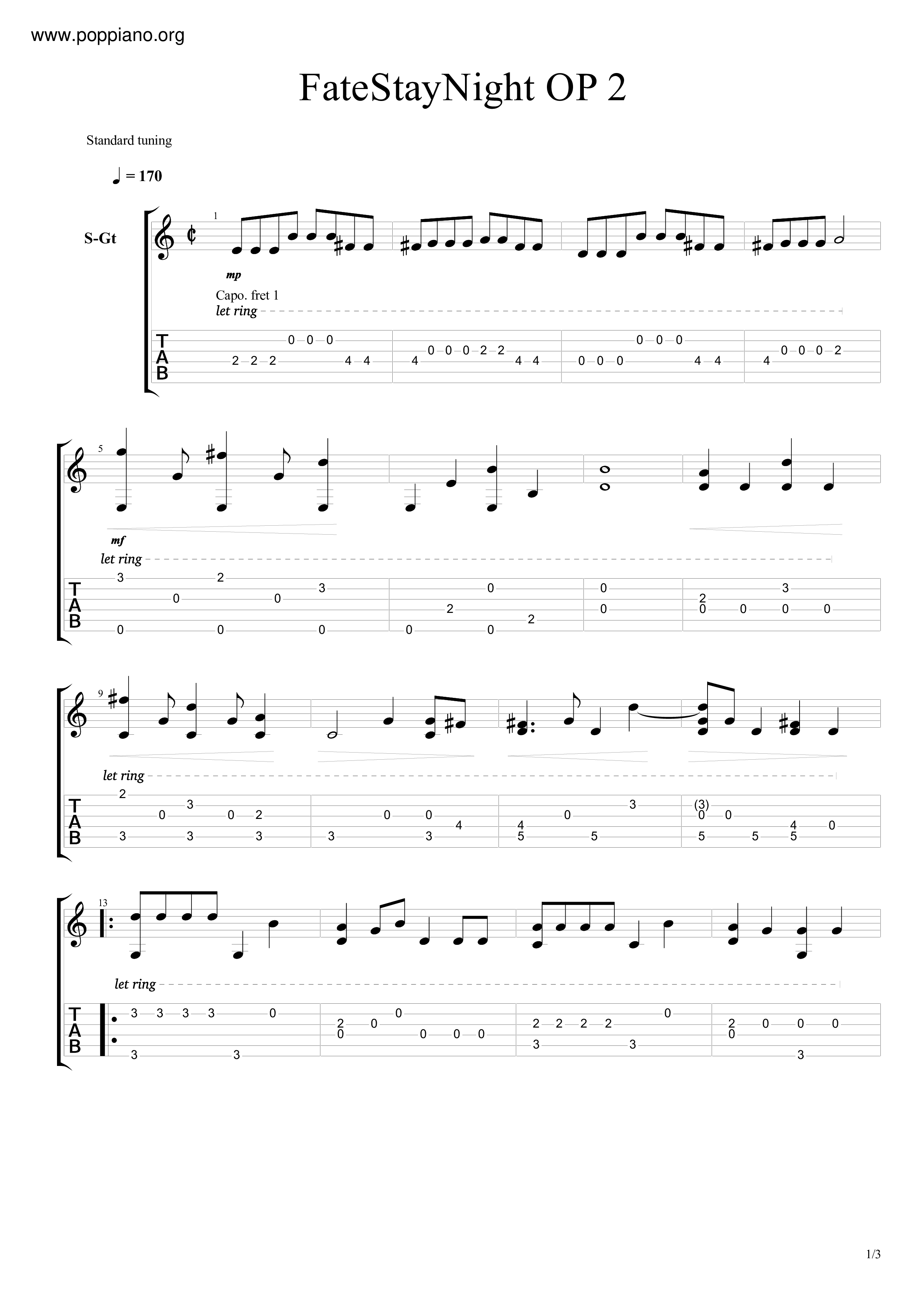 Fate Stay Night Op 2 Brave Shine Sheet Music Pdf Free Score Download